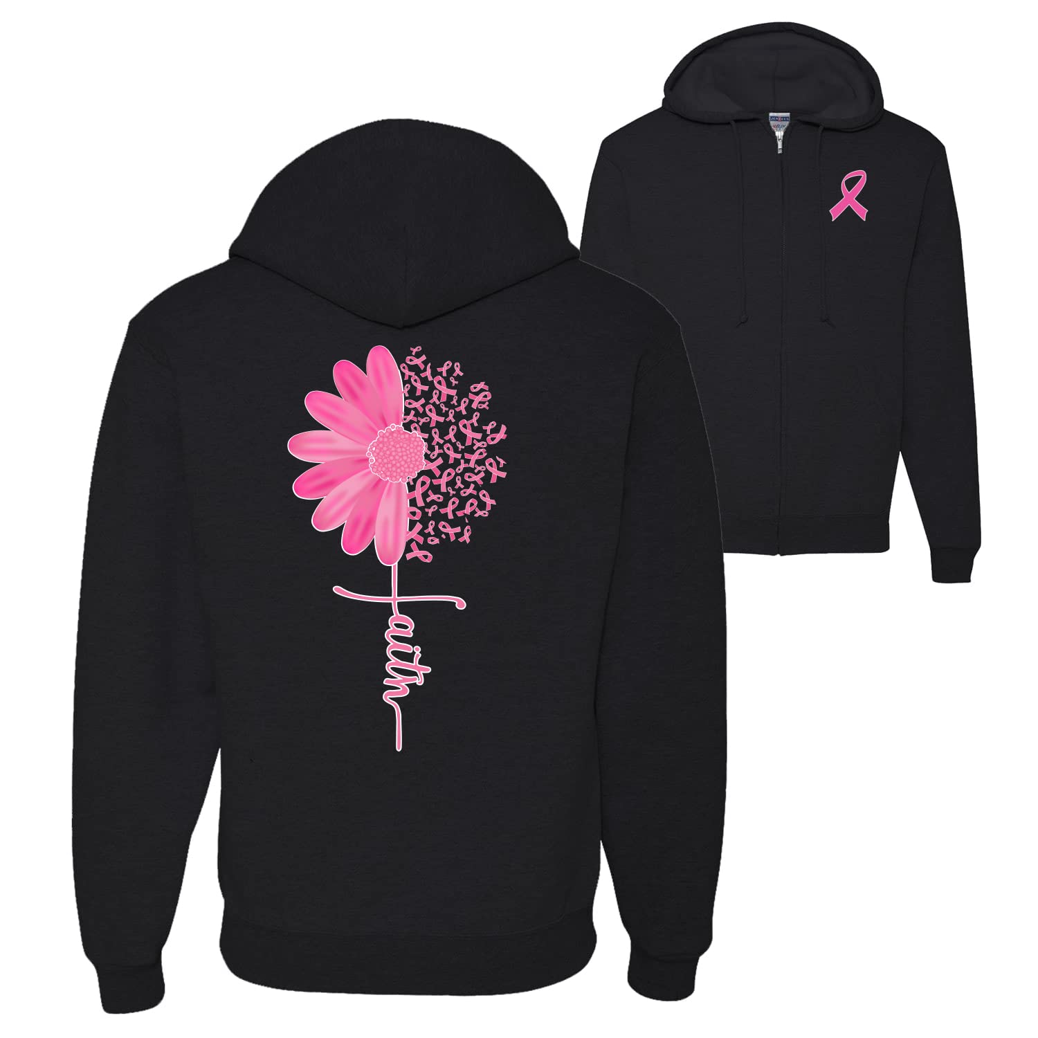 Wild Bobby Pink Ribbon Sunflower Zip Up Hoodie - Breast Cancer Awareness Faith Sweatshirt for Women | Comfortable Casual Wear for Fundraising Events & Daily Support