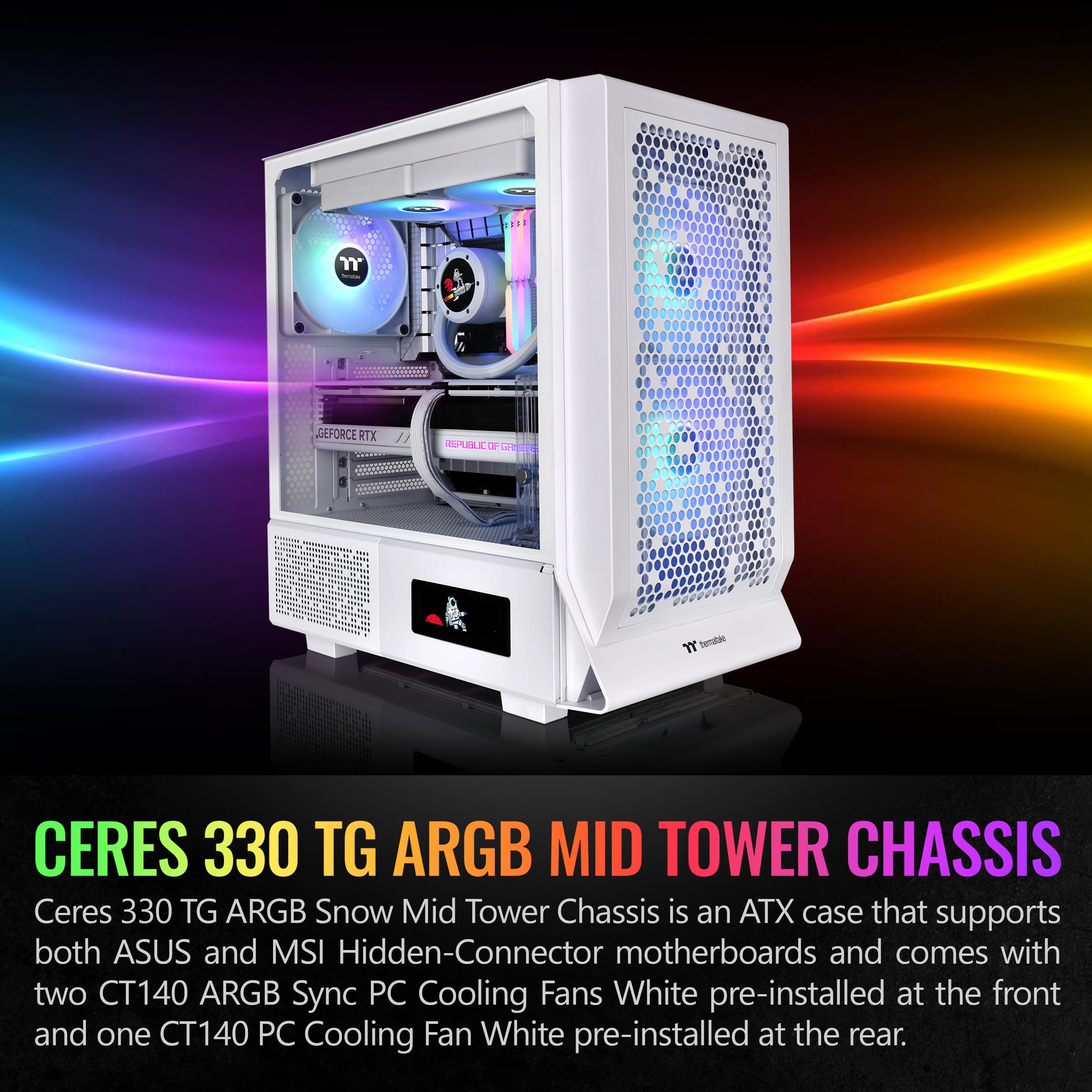 Ceres 330 TG ARGB Snow White Mid Tower E-ATX PC Case - Hidden-Connector MB Support, 2 Preinstalled CT140 ARGB Fans, Rotational PCIe Slots | Ideal for Gaming Rigs & Custom Builds | 3-Year Warranty (Model: CA-1Y2-00M6WN-01)