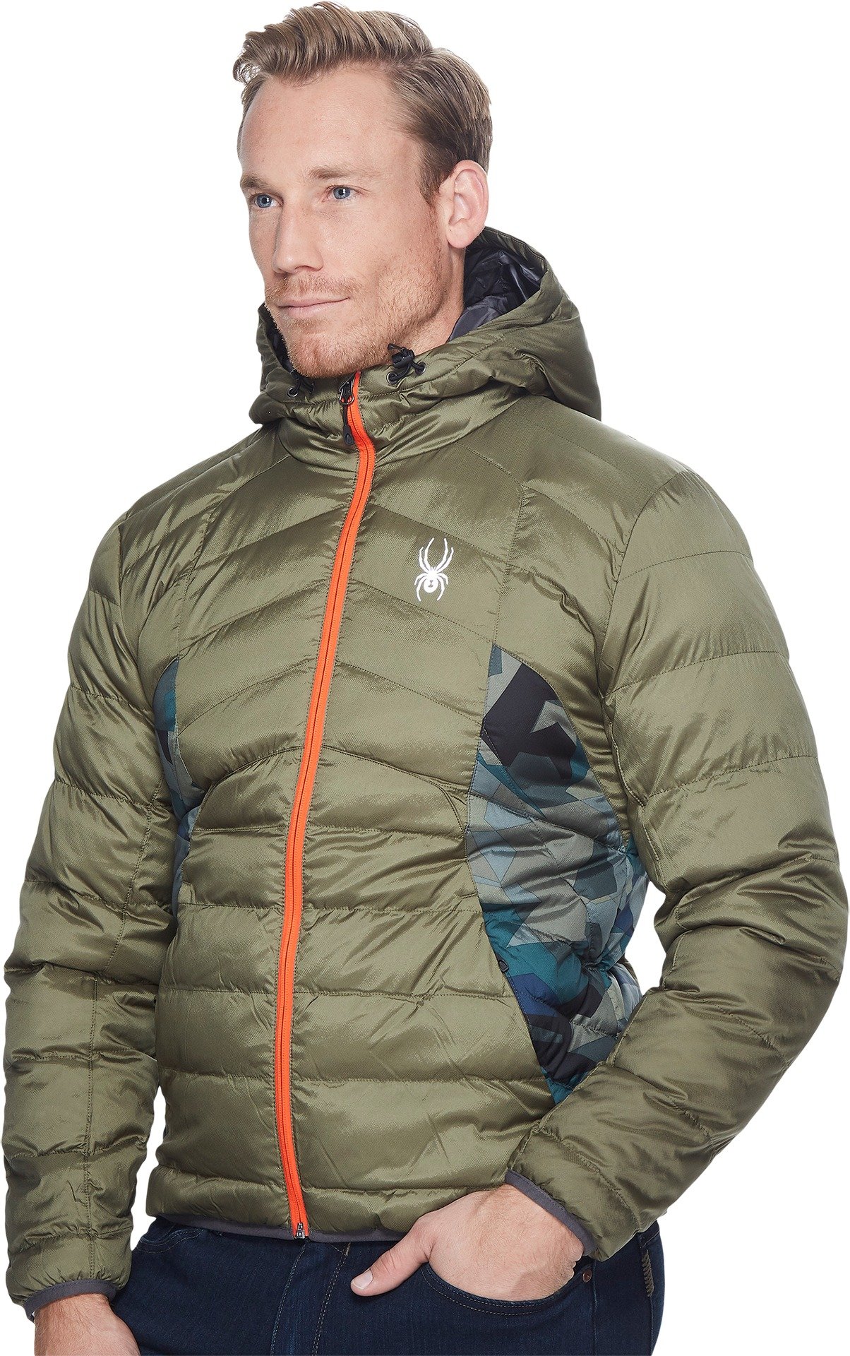 Spyder Men's Geared Hoodie Synthetic Down Jacket - Lightweight Insulated Winter Coat for Skiing, Snowboarding & Outdoor Activities