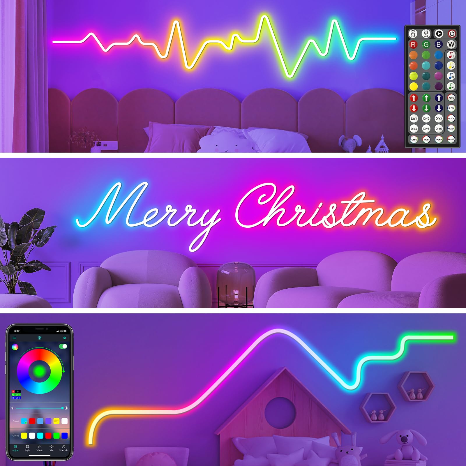 LETIANPAI 50Ft LED Neon Rope Lights - App & Remote Controlled RGB Flexible Strip Lights with Multiple Modes, IP68 Waterproof for Outdoor & Indoor Use - Perfect for Bedroom Decor, Gaming Setup, Party Lighting and Home Ambiance