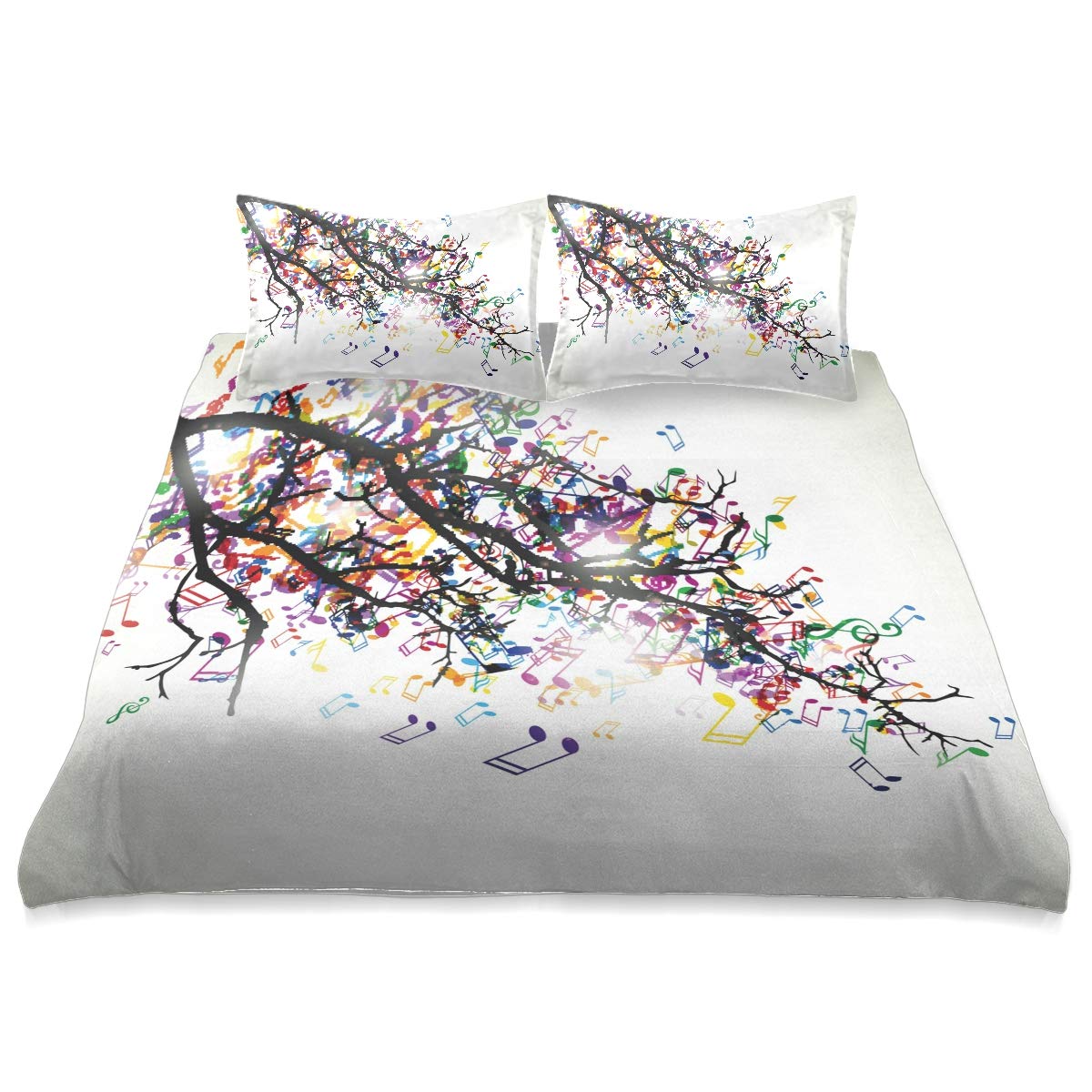Abstract Branch with Colorful Music Notes Queen Size Comforter Set - 90x90 Inch All Season Soft Bedding | Perfect for Modern Bedrooms, Guest Rooms & Dorm Decor