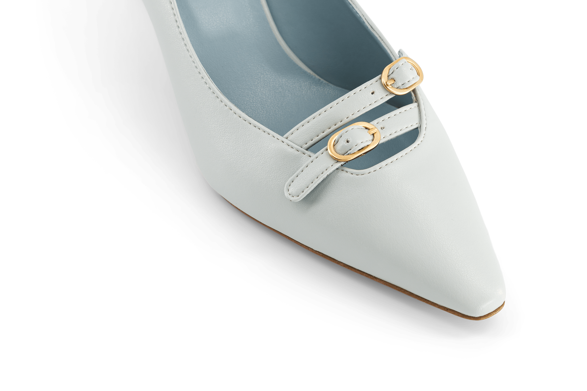 Beryl Apple Leather Small Heel Pumps for Women | Ice Blue Dress Shoes | Comfortable Low Heels for Office, Wedding & Party Wear