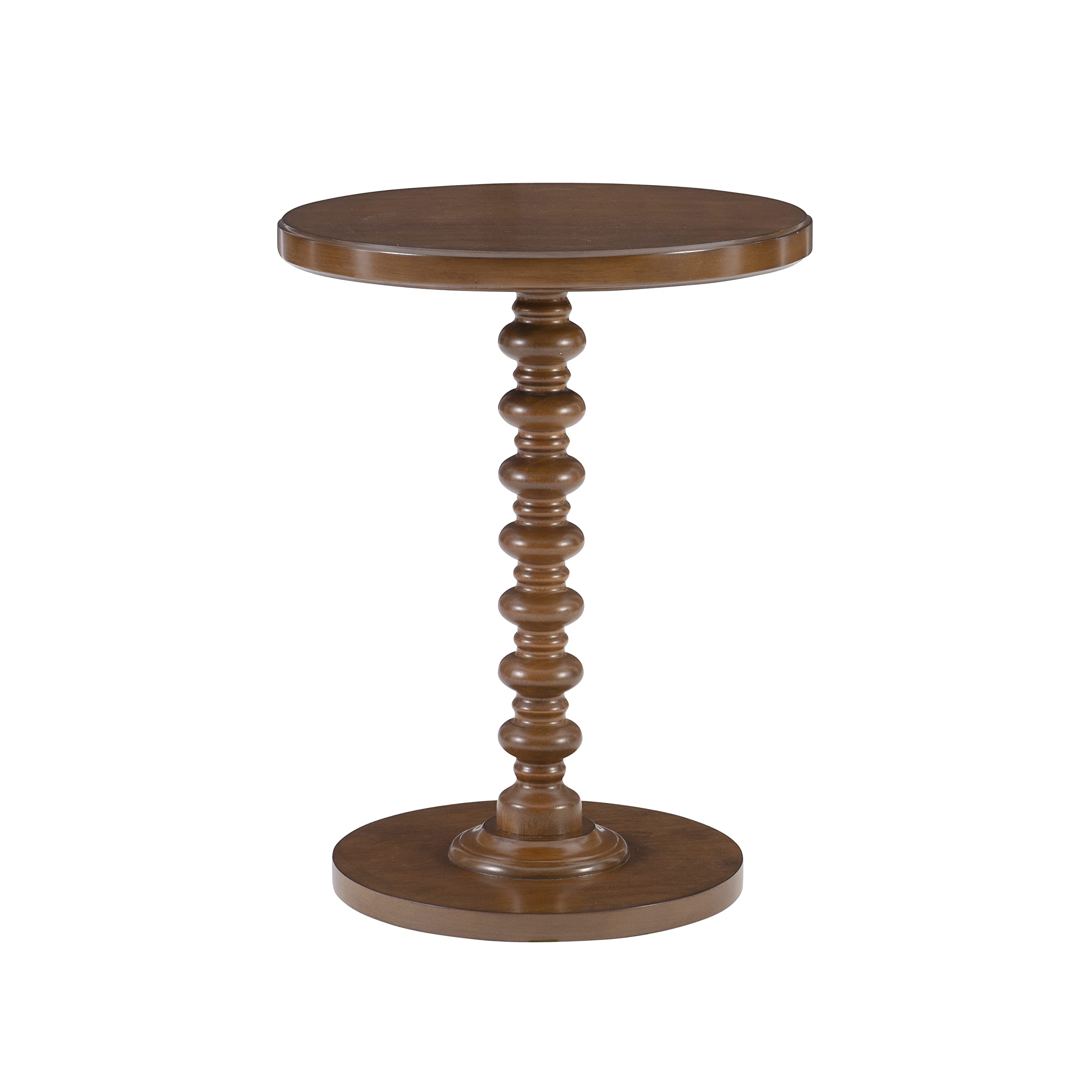 Powell Tarkin Round Hazelnut Wood Turned Spindle Pedestal Side Table - Accent Table for Living Room, Bedroom & Entryway Decor