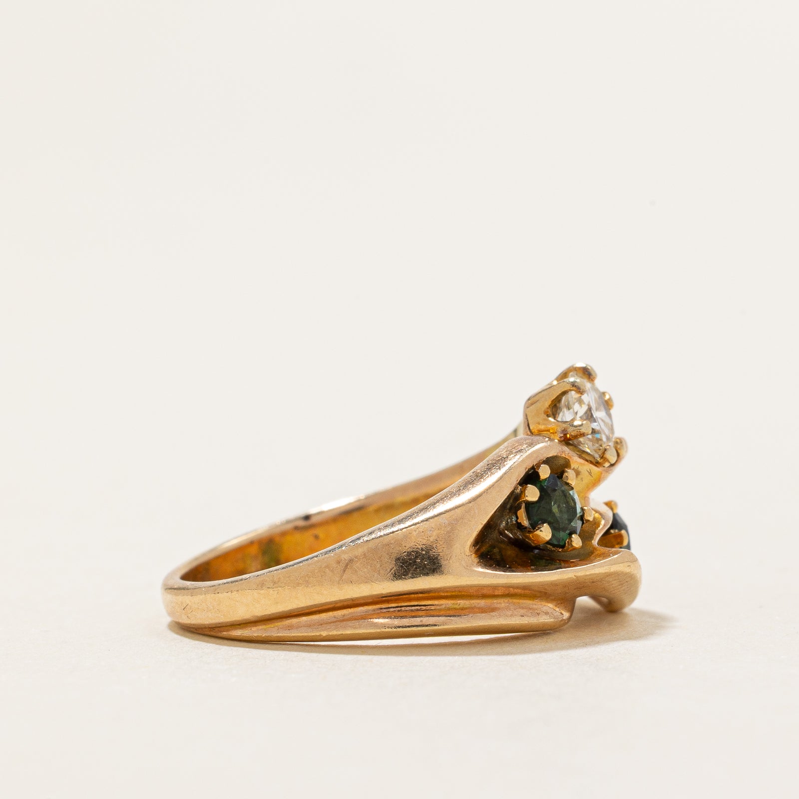 Green Tourmaline & Diamond Grooved Ring - 0.20ctw Gemstone & 0.25ct Diamond - Size 4.5 - Elegant Wedding, Anniversary & Special Occasion Jewelry Gift for Women