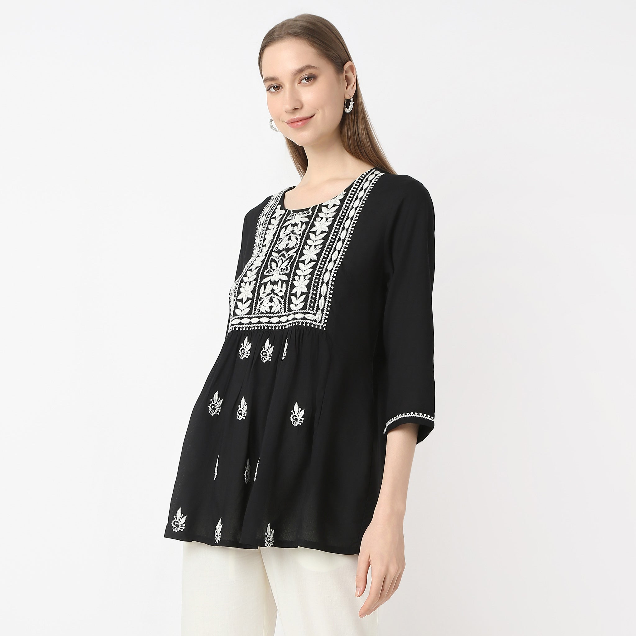 Flare Fit Embroidered Above Knee Short Kurta for Women - Stylish Casual & Party Wear - Perfect for Summer Outfits, Beach Vacations, and Festive Occasions