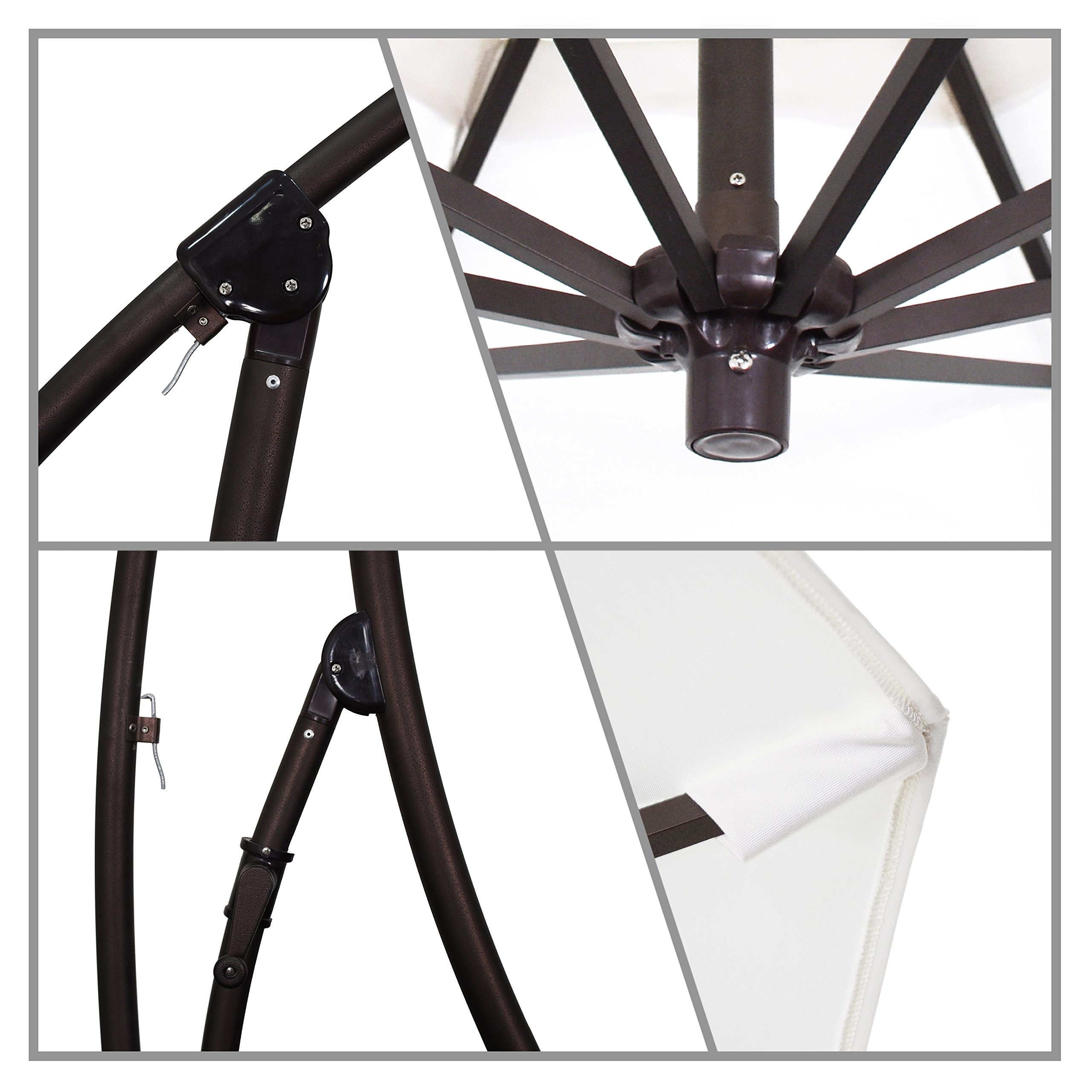 California Umbrella 9' Round Aluminum Cantilever Umbrella with Crank Lift & 360° Rotation - Bronze Pole & Ginko Design - Perfect for Patio, Poolside, and Outdoor Dining Areas