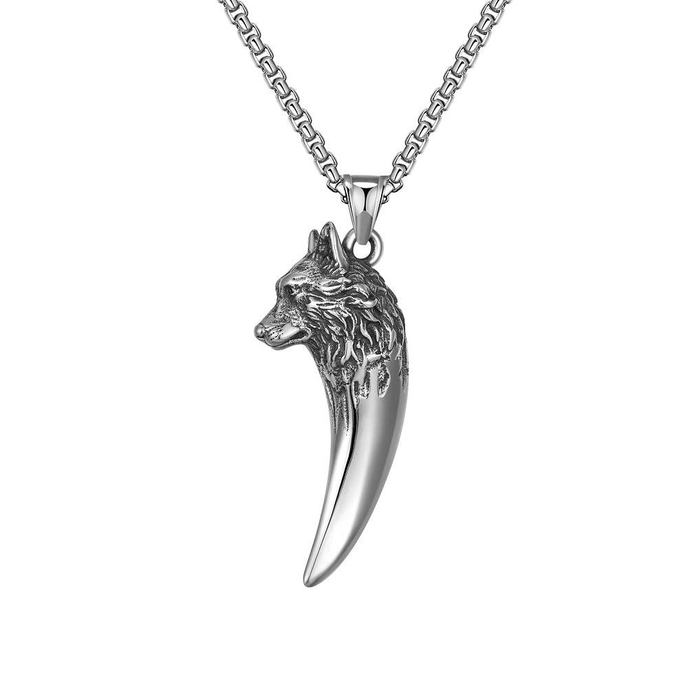 Viking Wolf Tooth Necklace for Men - Nordic Wolf Head Pendant with Punk Rock Charm, Tribal Jewelry Gift for Hip Hop Style | Perfect for Costume Parties, Music Festivals & Bold Fashion Statements