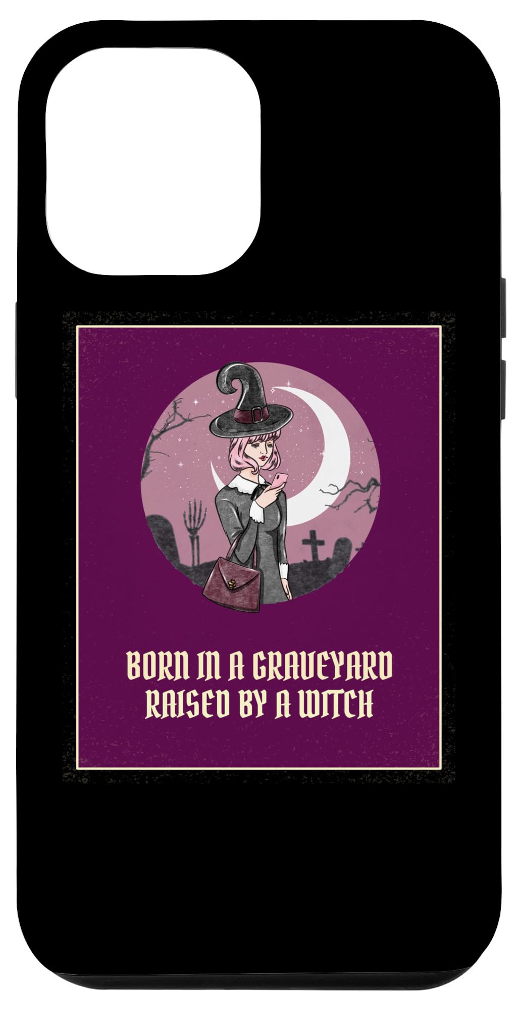 iPhone 12 Pro Max Halloween Vintage Case - Born in Graveyard Raised by Witch Design - Perfect for Halloween Parties, Cosplay & Spooky Themed Events