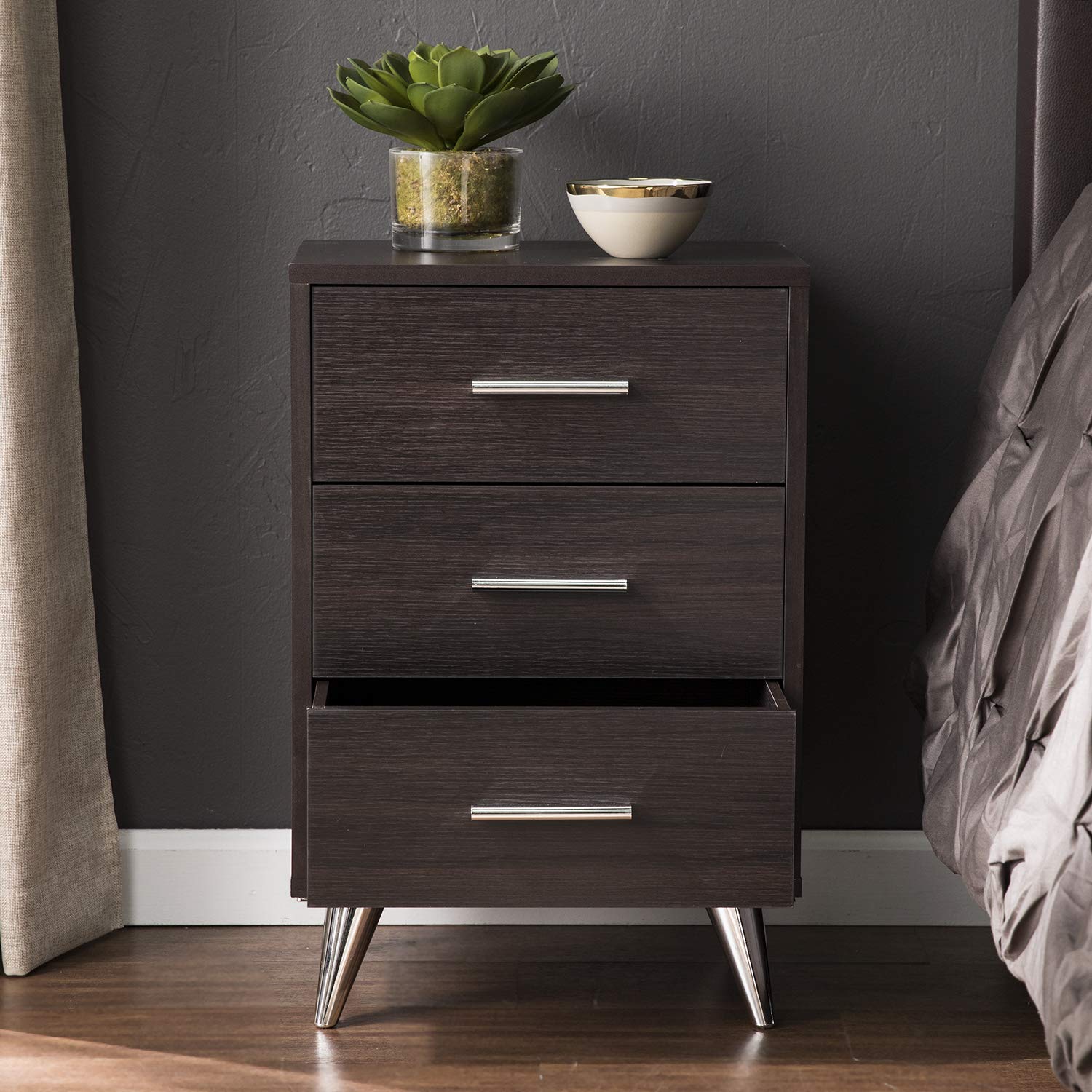 SEI Furniture Owen Modern Storage Nightstand with Drawer - Black Night Stand for Bedroom, Living Room & Office - Compact Side Table with Ample Storage Space