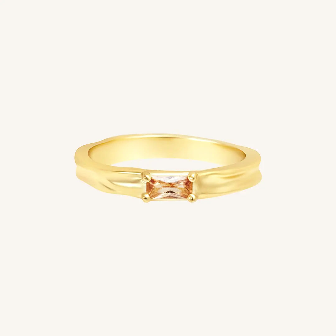 Myall Citrine Gemstone Ring - Natural Citrine Jewelry for Women, Elegant & Dainty Gold Plated Ring - Perfect for Everyday Wear, Gift Giving & Special Occasions