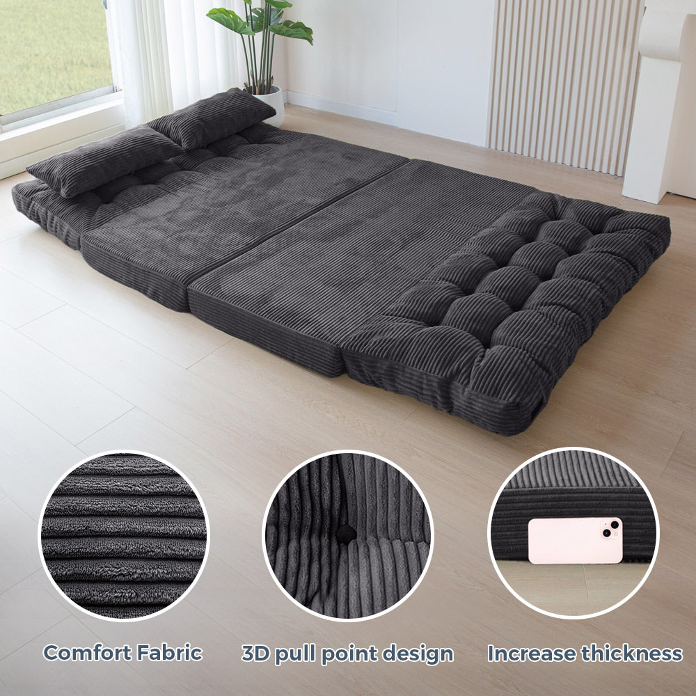 MAXYOYO Tufted Bean Bag Sofa Bed with Pillows - Foldable Floor Couch for Living Room, Bedroom & Dorm - Dark Grey - Perfect for Lounging, Gaming & Relaxation
