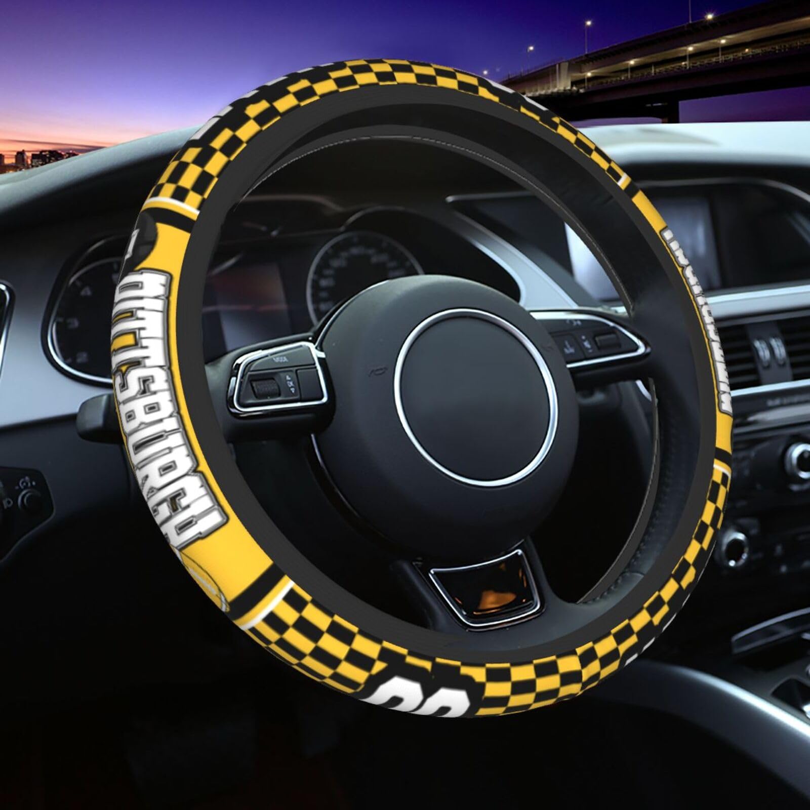 Custom Anti-Slip Elastic Steering Wheel Cover 15 Inch - Personalized with Name & Number - Fits Most Vehicles (Sedan, Truck, SUV) - Perfect for Comfort, Grip & Style While Driving