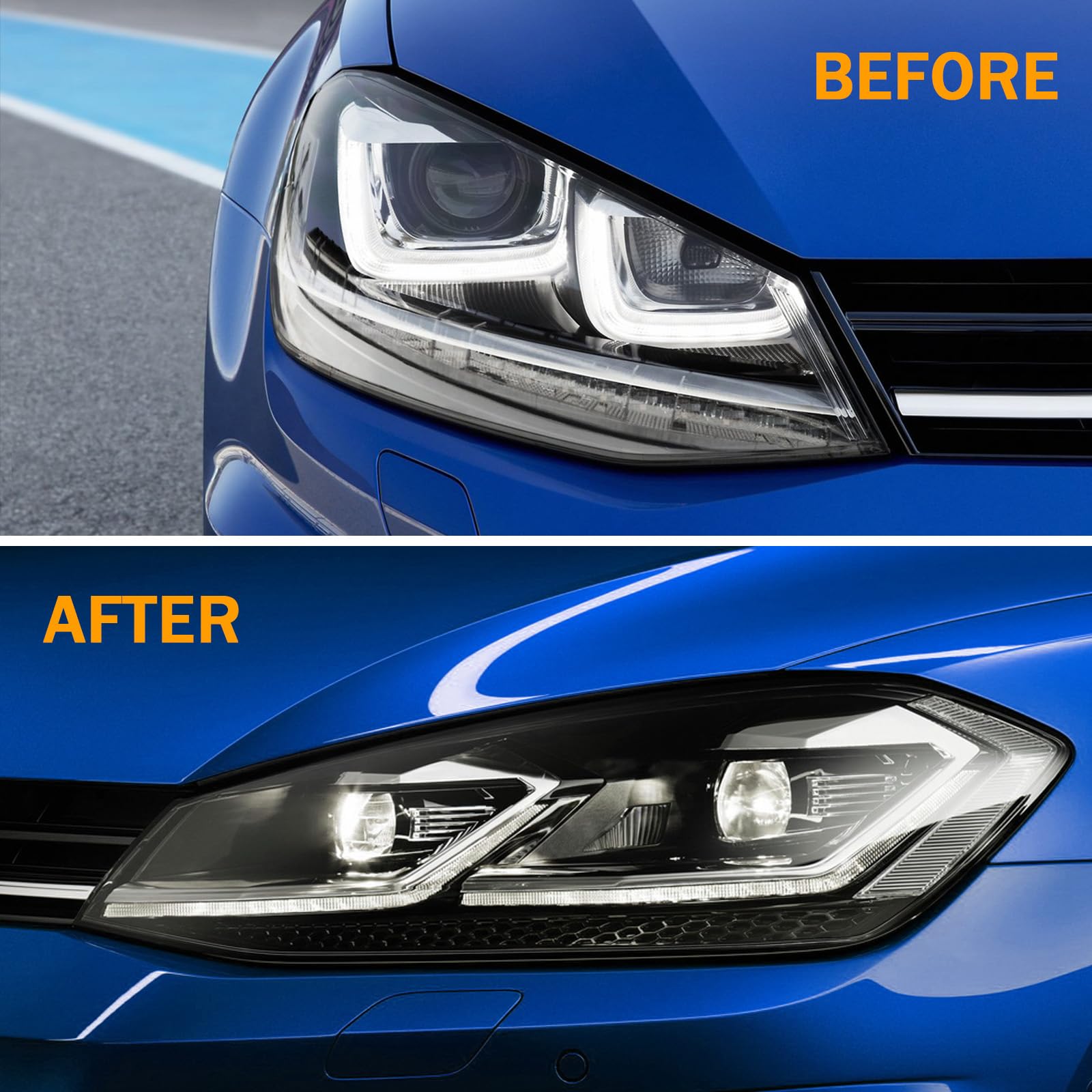 JDMSPEED LED Headlights with Dynamic Turn Signal - Compatible with VW Volkswagen Golf 7 (2013-2018) | High Brightness Replacement Headlamps for Night Driving & Enhanced Visibility