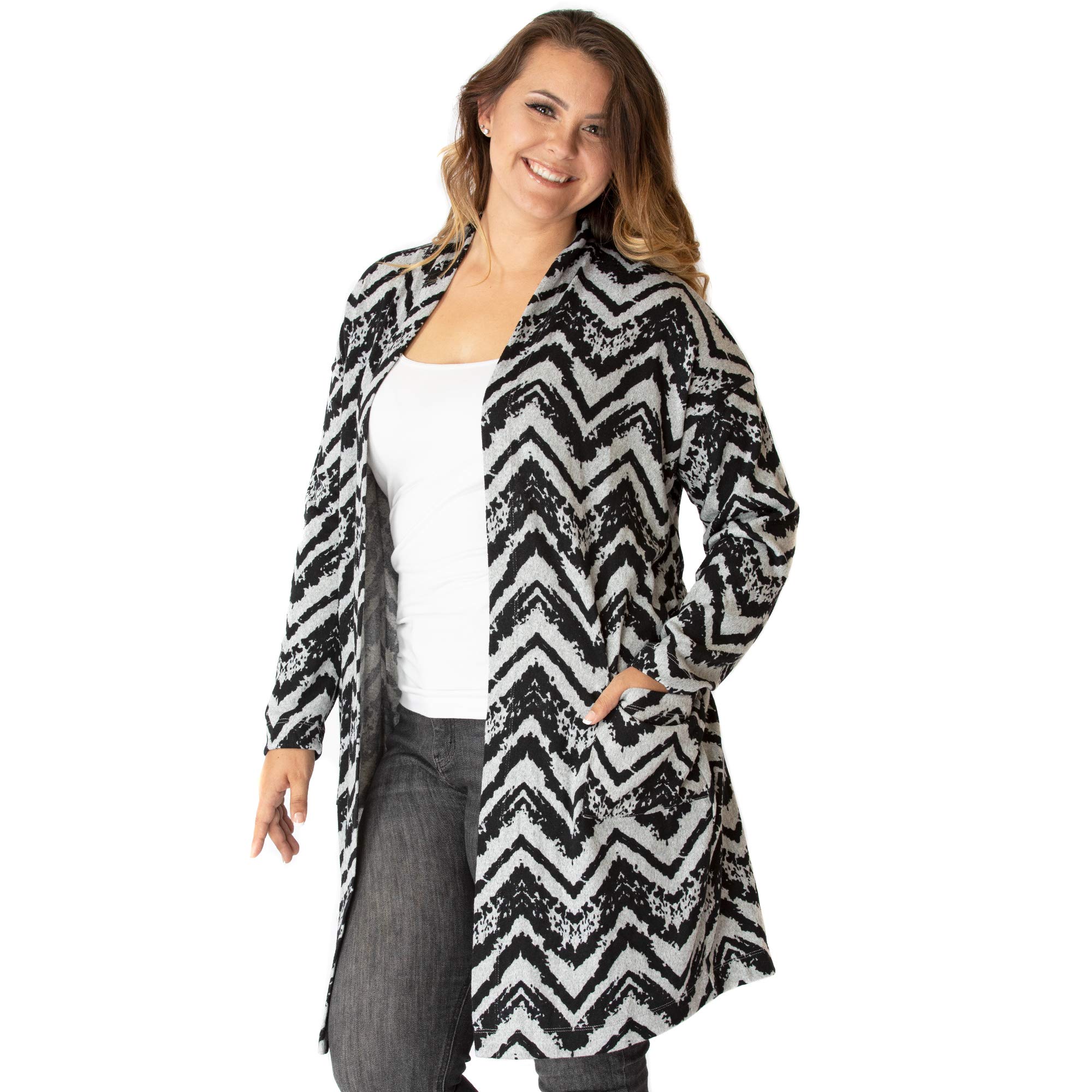 Black Women's Knit Cardigan with Pockets - Casual Long Sleeve for Work & Outings