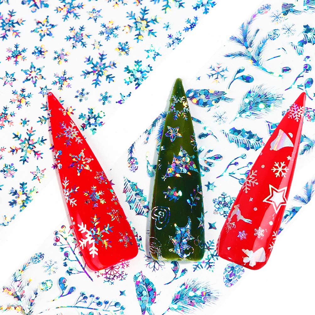 Lurrose 30 Sheets Holographic Christmas Nail Foil Stickers - Silver Snowflake Nail Art Transfers & Decals for DIY Manicure | Perfect for Holiday Parties, Gift Wrapping & Winter Nail Designs