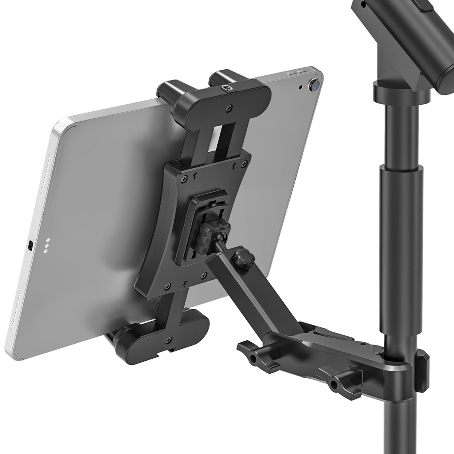 Universal Tablet Mount for Mic & Music Stands - Adjustable Phone & iPad Holder (iPad Pro/Air/Mini & All Smartphones 4.7-13.5 Inches) - Perfect for Musicians, Presenters & Online Teachers