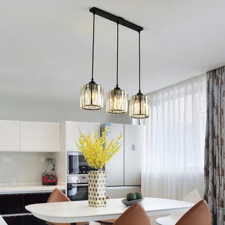 Clear Cylindrical Glass Pendant Light Fixture - Modern Hanging Lamp for Kitchen Island, Dining Room & Bedroom Lighting Decor