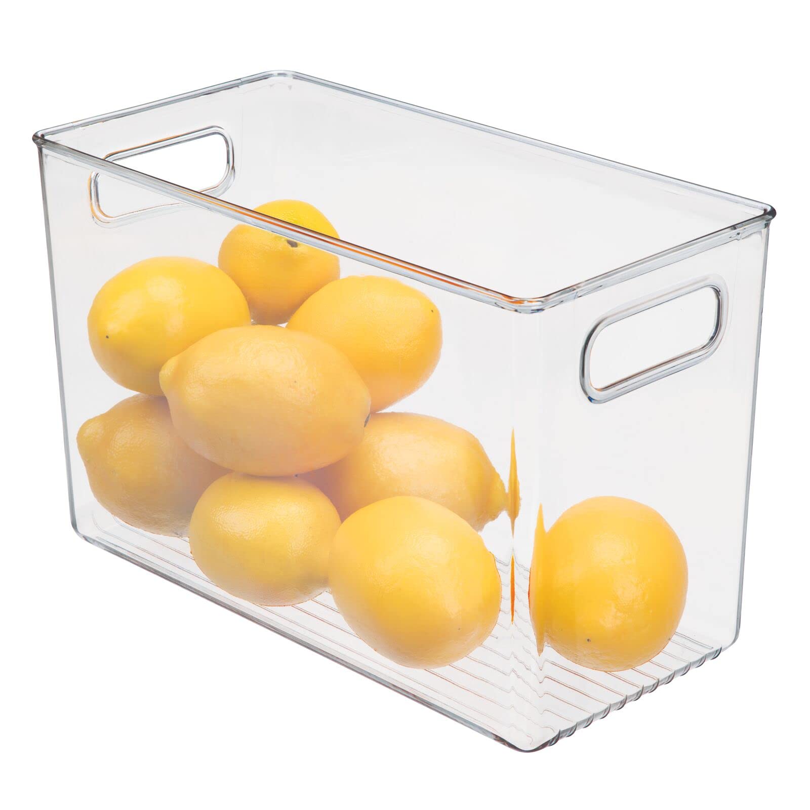 mDesign Clear Plastic Slim Organizing Bin with Handles - Kitchen Pantry Cabinet, Fridge & Freezer Storage Solution | Perfect for Food Organization, Spice Racks & Home Decluttering | Ligne Collection
