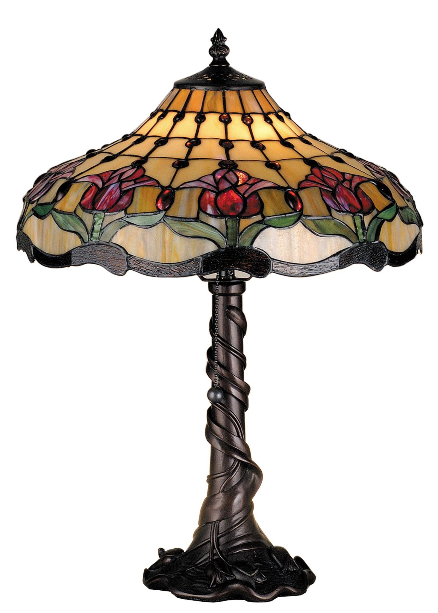 Meyda 19.5 Inch H Colonial Tulip Table Lamp - Classic Tiffany Style Stained Glass Lighting for Living Room, Bedroom & Office Decor