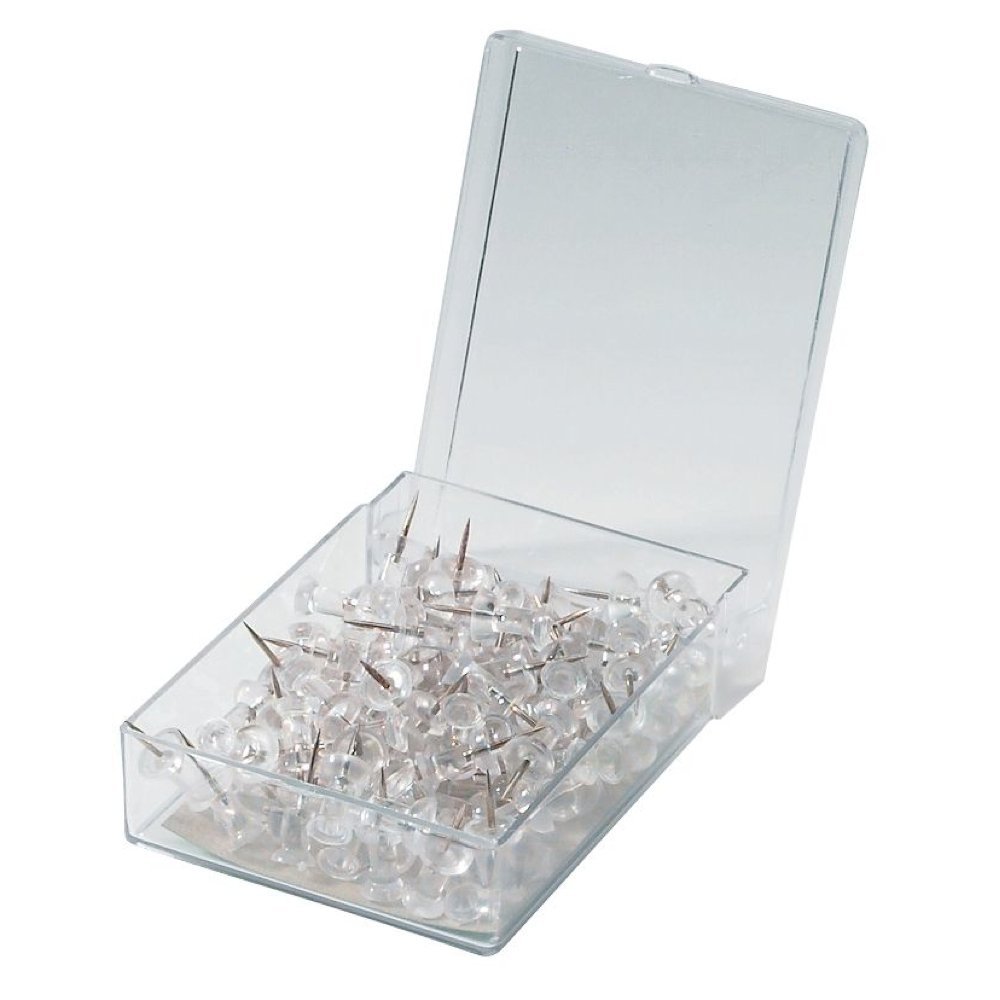 100 Clear Plastic Push Pins for Bulletin Boards, Office & Home Organization - Strong Thumbtacks for Wall Maps, Photos & Notes