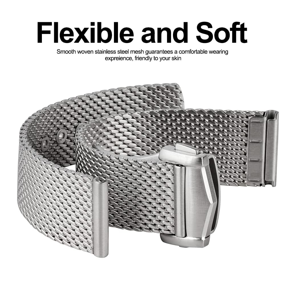 20mm Stainless Steel Mesh Watch Band for Men - Adjustable Woven Metal Bracelet Replacement Strap | Perfect for Dress Watches, Business & Formal Occasions