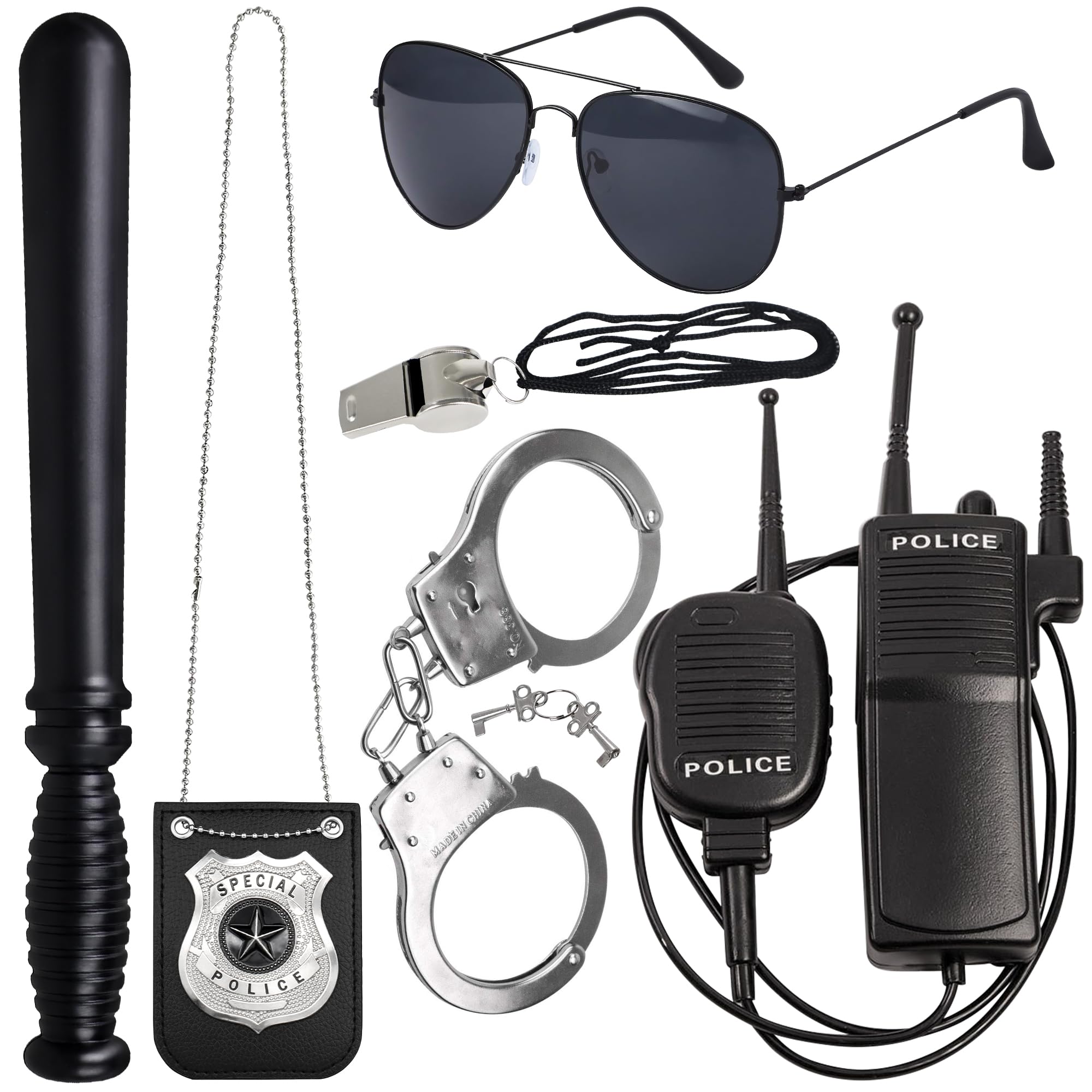 6PCS Police Costume Set for Kids - Walkie Talkies, Handcuffs, Badge, Eyeglasses, Baton & Whistle - Perfect for Halloween, Role Play & Dress Up Parties