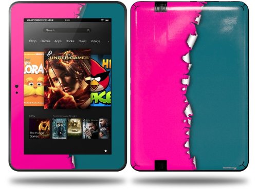 Amazon Kindle Fire HD 8.9 Inch Decal Skin - Ripped Colors Hot Pink & Seafoam Green Protective Cover | Perfect for School, Travel & Everyday Use