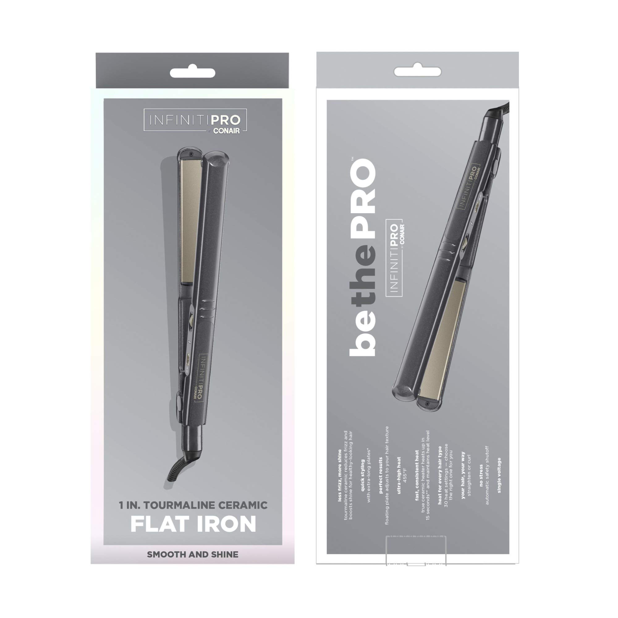 INFINITIPRO Tourmaline Ceramic Flat Iron 1 Inch - Professional Hair Straightener for Smooth & Shiny Hair - Perfect for Home & Salon Use
