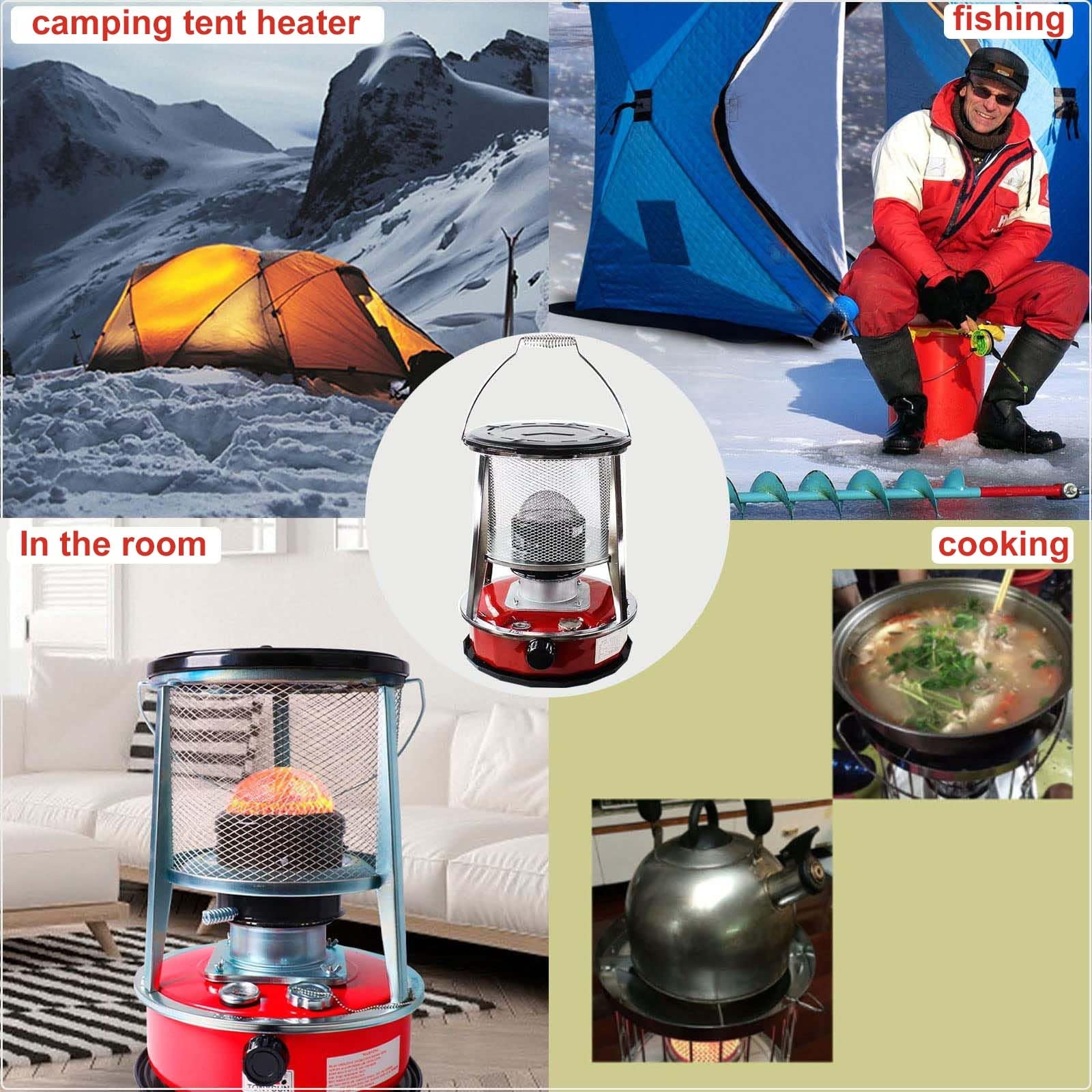XXLL Indoor Kerosene Heater - 3-Wick Portable Kerosene Stove for Home, Camping & Fishing - Complete Accessories Included - Lightweight & Convenient Non-Electric Heating Solution - Perfect for Emergency Heating, Garage, Tent, Cabin & Outdoor Adventures (Red)