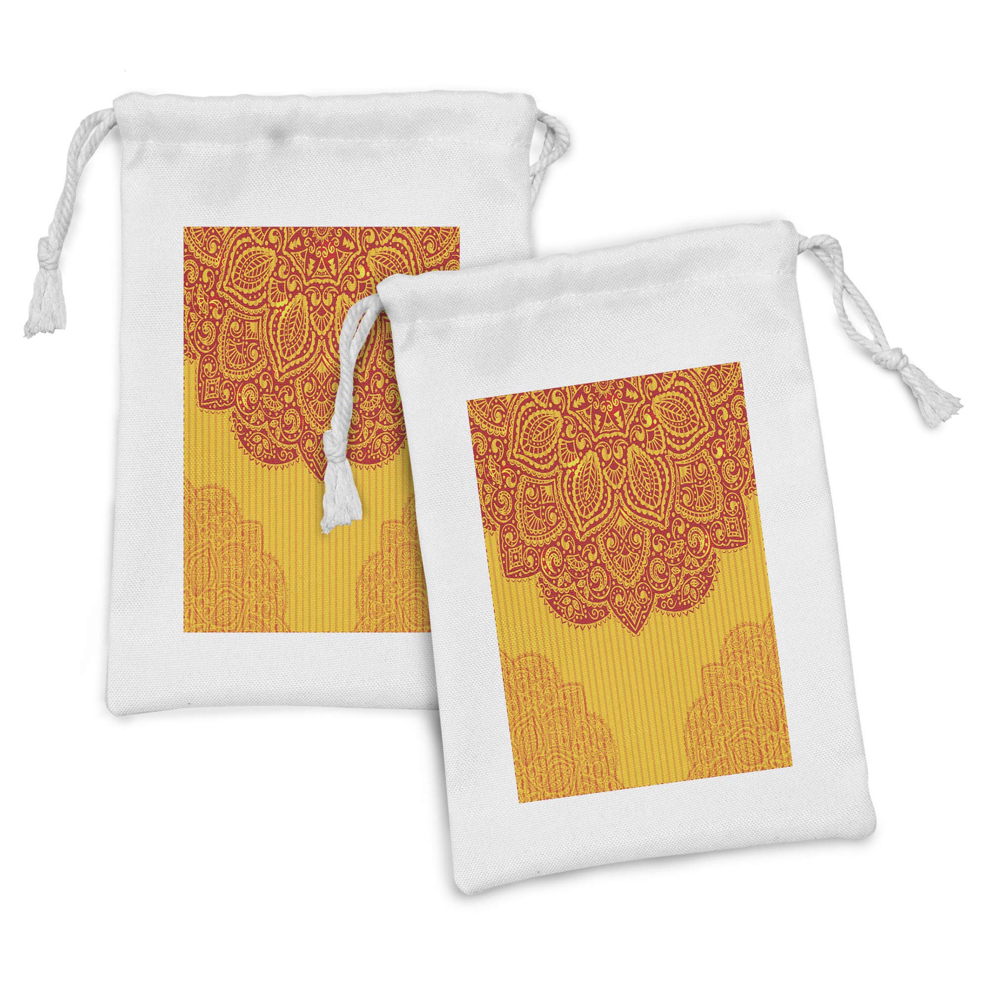 Ambesonne Bohemian Mandala Fabric Pouch Set of 2 - Small Drawstring Bags for Toiletries, Jewelry & Travel Accessories - 9