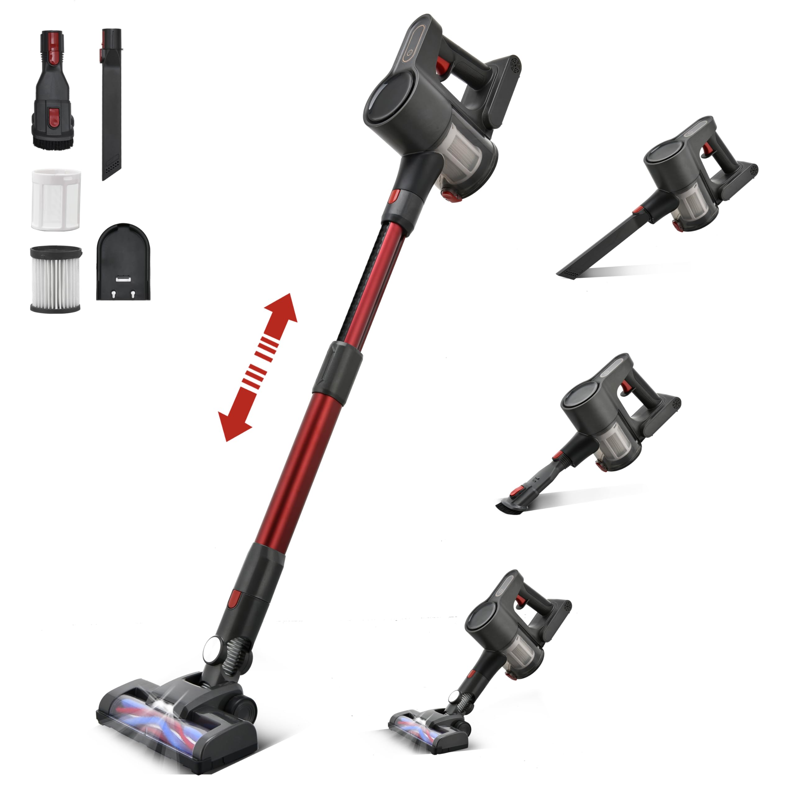 6-in-1 Cordless Stick Vacuum Cleaner with Powerful Brushless Motor & LED Display - Lightweight, Rechargeable, Wireless for Hardwood Floors & Carpets | Perfect for Pet Hair, Stairs & Car Cleaning (Gray)