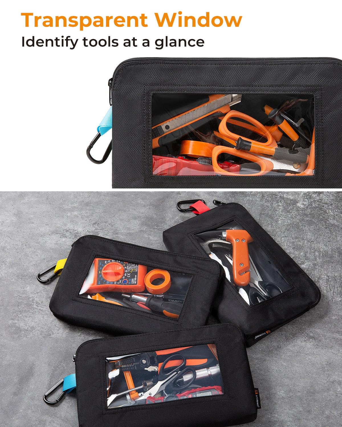 3 Pack Heavy Duty Clear Tool Pouches with Zipper - Small Durable Storage Bags with Clear Window for Tools, Gadgets, Cosmetics, Stationery & Travel Accessories - Perfect for DIY, Home Organization, Camping & Work Essentials