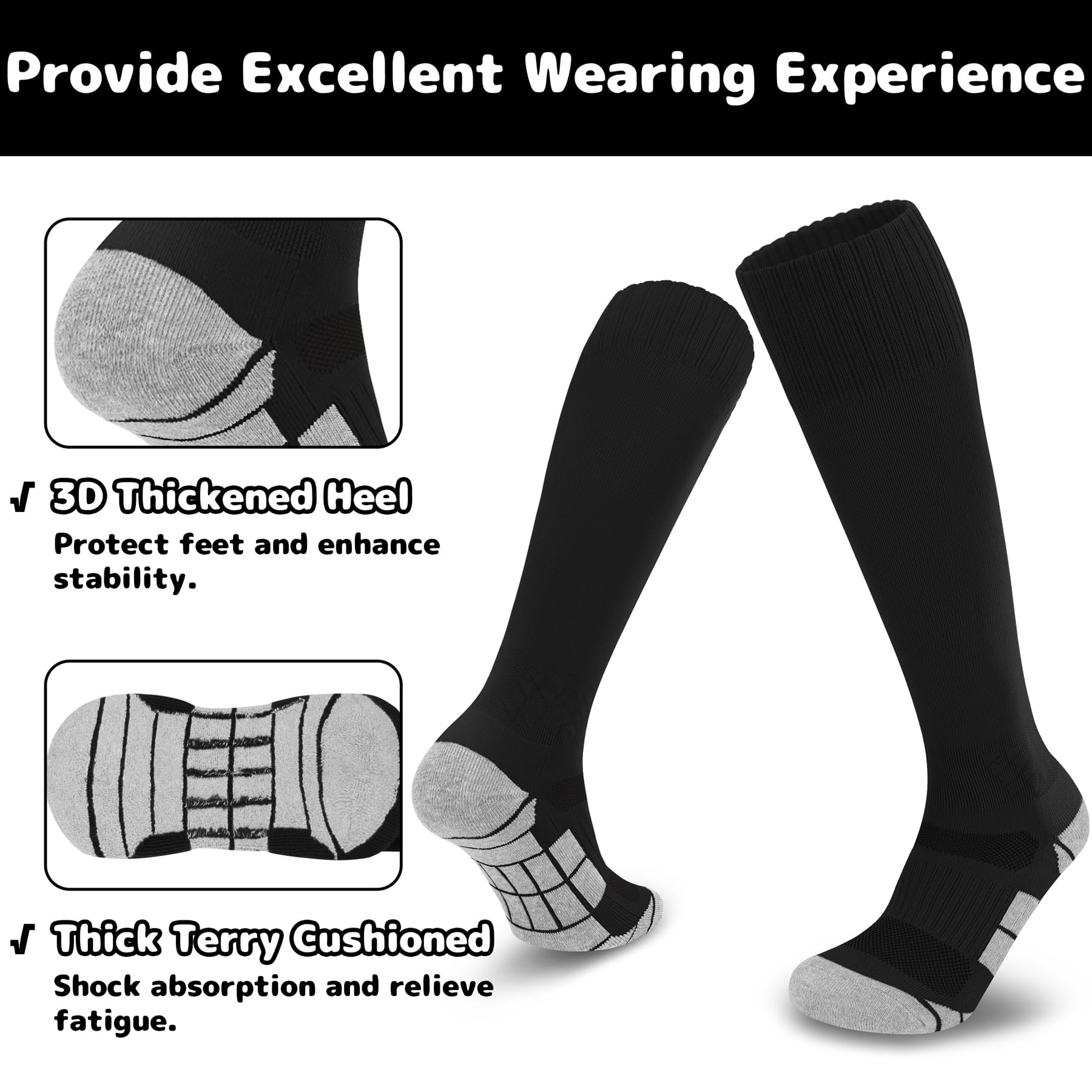 Olreco Youth & Adult Soccer Socks - Knee High Football Baseball Softball Socks for Boys Girls - Team Sports Athletic Socks for Kids & Teens - Perfect for Training, Games & School PE Classes