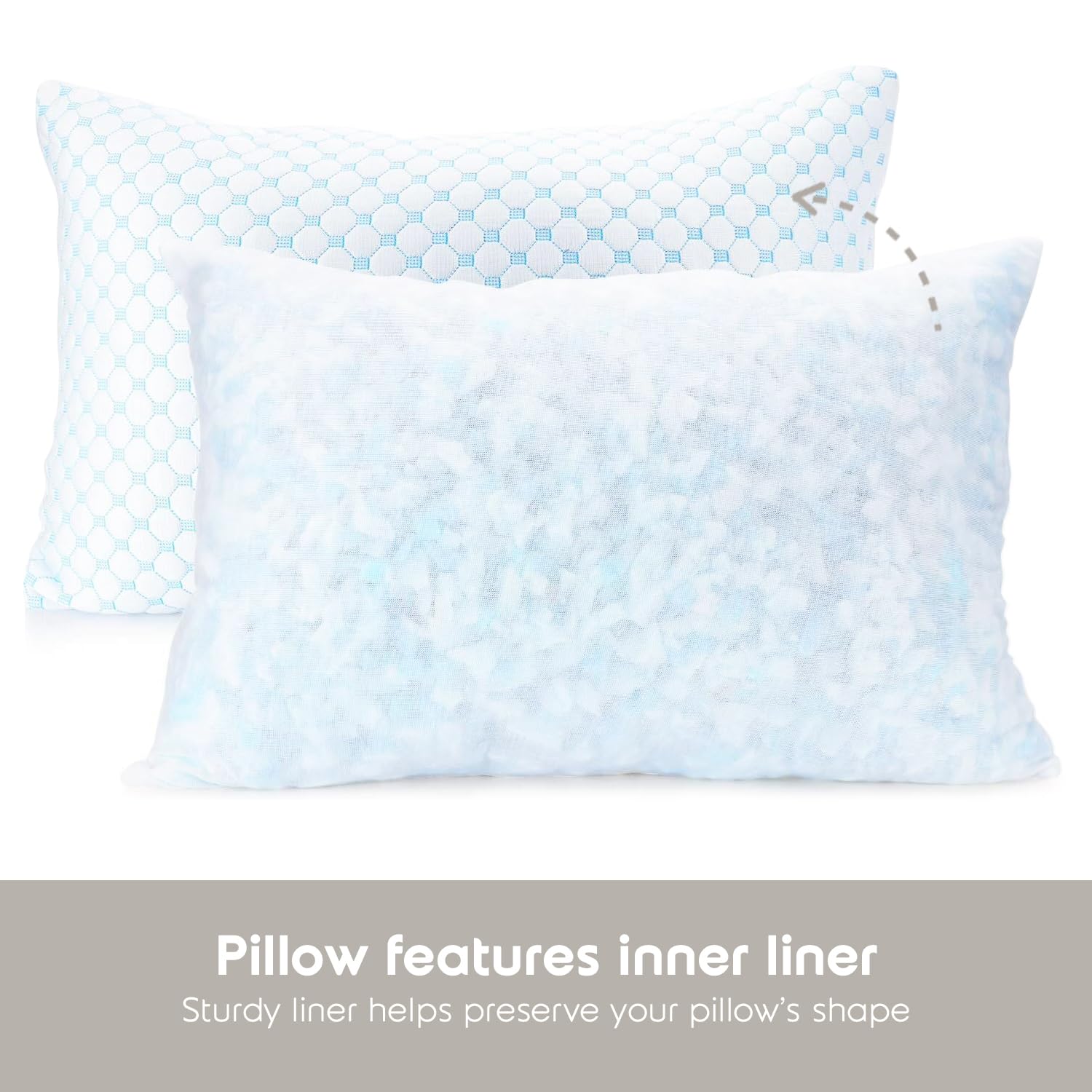 Nestl Cooling Pillows Standard Size Set of 2 - Gel Infused Shredded Memory Foam Pillow for Side, Back & Stomach Sleepers - Adjustable, Breathable & Washable Cool Bed Cover (20”x26”) - Perfect for Hot Sleepers & Night Sweat Relief
