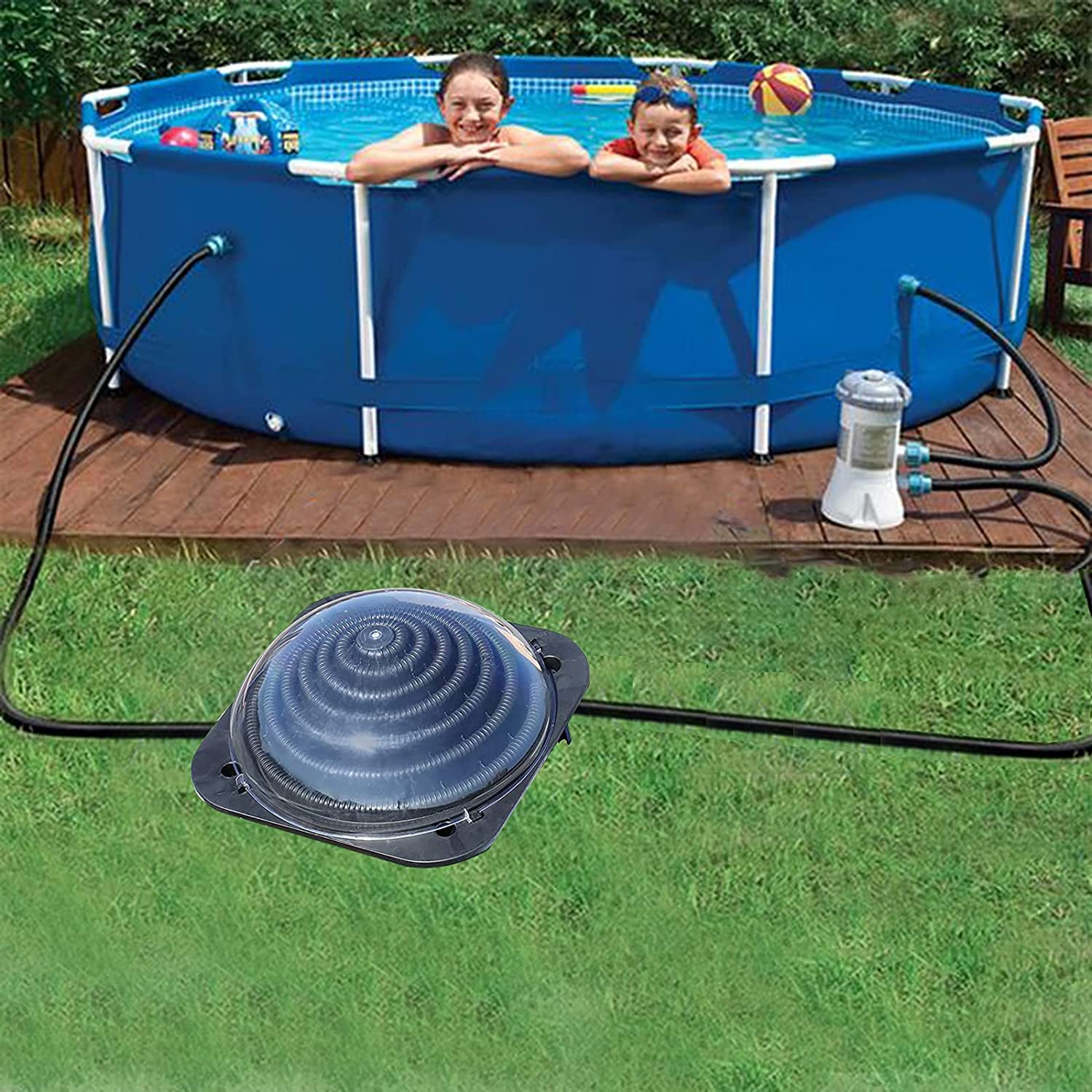 YUEWO Solar Pool Heater for Inground & Above Ground Pools - Black Solar Dome Water Heater with Connector | Energy Efficient Heating for Outdoor Swimming Pools, Spas & Backyard Water Features