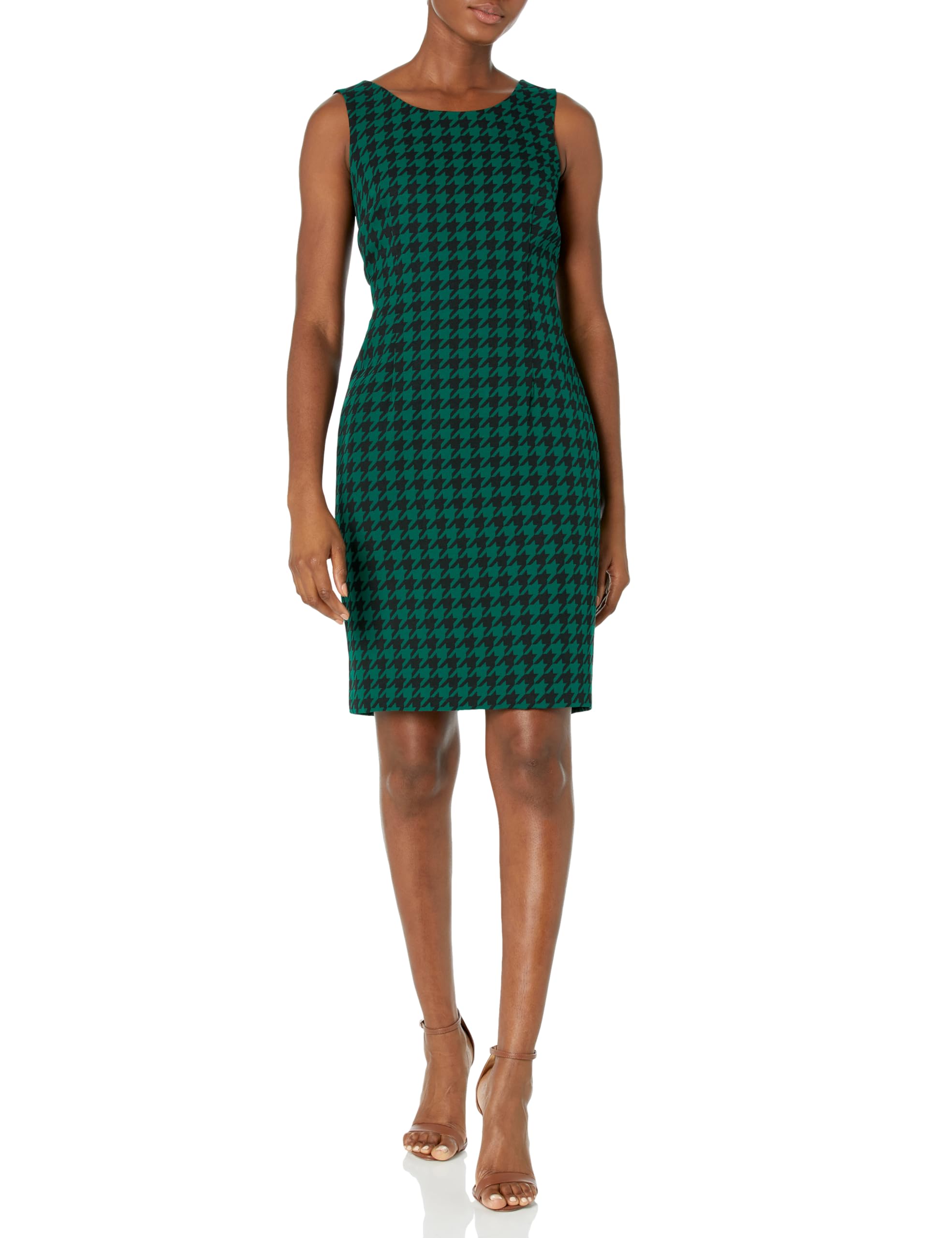 Women's Stylish 3-Button Peter Pan Collar Houndstooth Blazer & Sheath Dress Suit Set - Elegant Office Wear & Cocktail Party Outfit