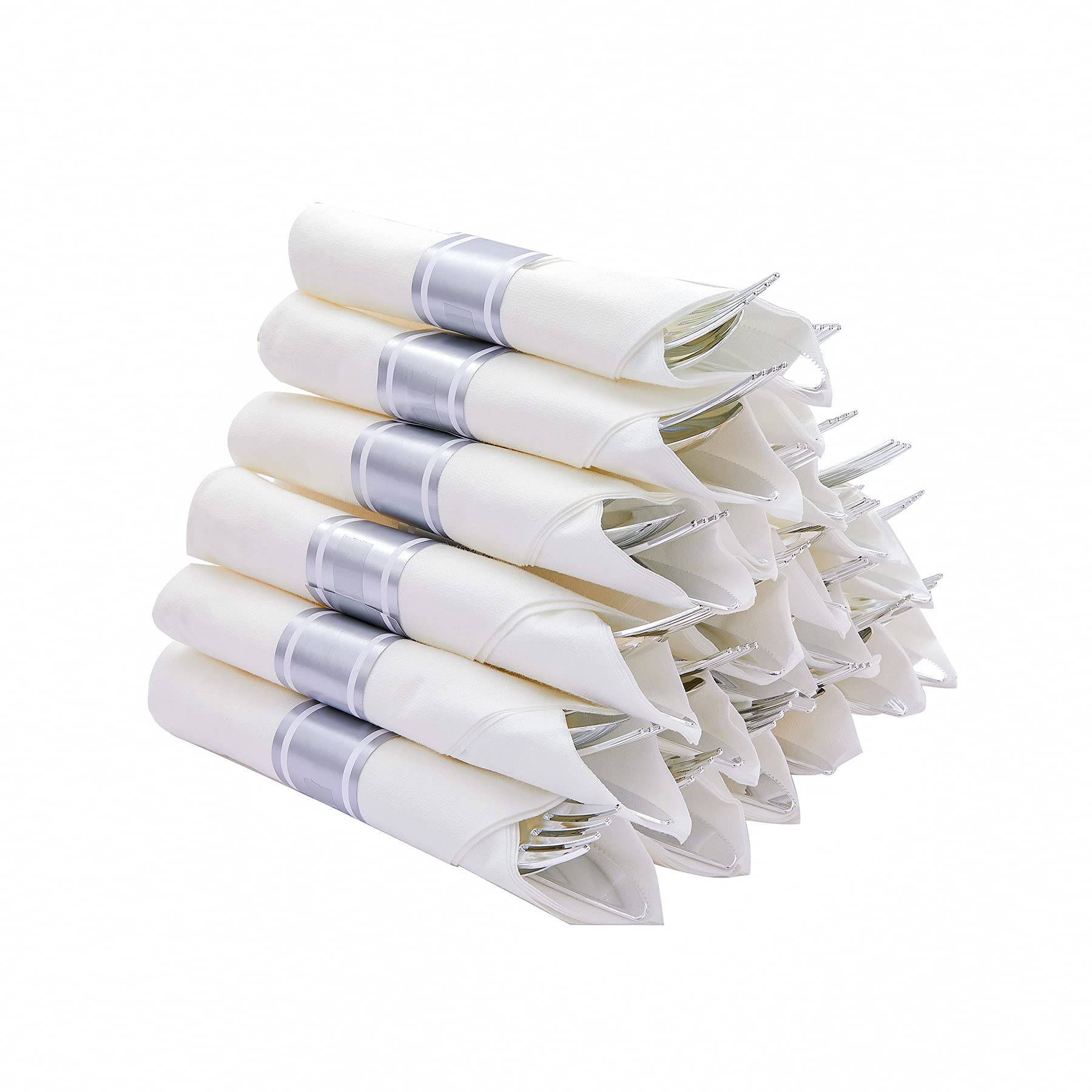 75-Piece Disposable Silver Plastic Cutlery Set - 25 Forks, 25 Knives, 25 Spoons with Napkins | Elegant Modern Flatware for Parties, Weddings, Catering & Events | Perfect for Home Dining, Picnics, Office Lunches & Special Occasions