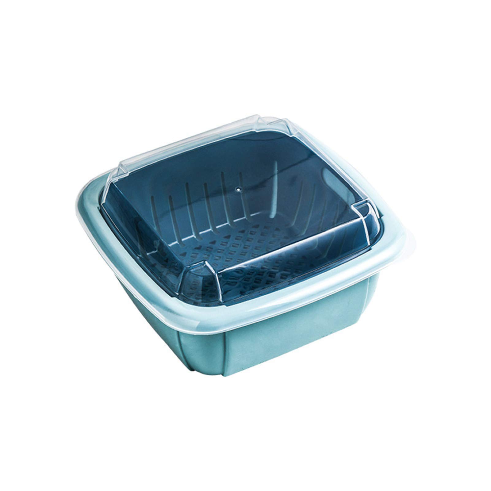 IKAXIYO Double Layer Kitchen Fruits & Vegetables Washing, Draining & Storage Basket with Lid - Perfect for Fresh Produce Organization & Countertop Space Saving