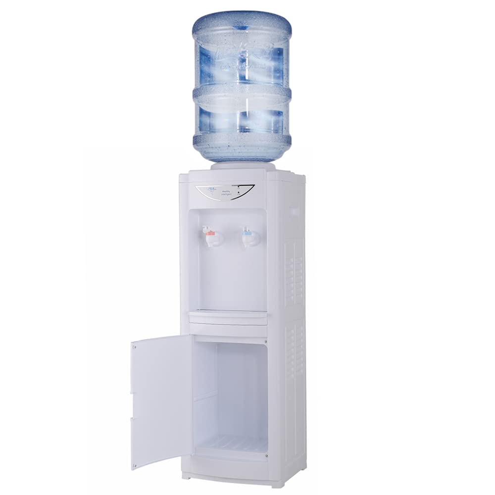 5 Gallon Top Loading Hot & Cold Water Cooler Dispenser for Home & Office - White with Storage Cabinet & Child Safety Lock | Perfect for Kitchen, Break Room & Office Hydration