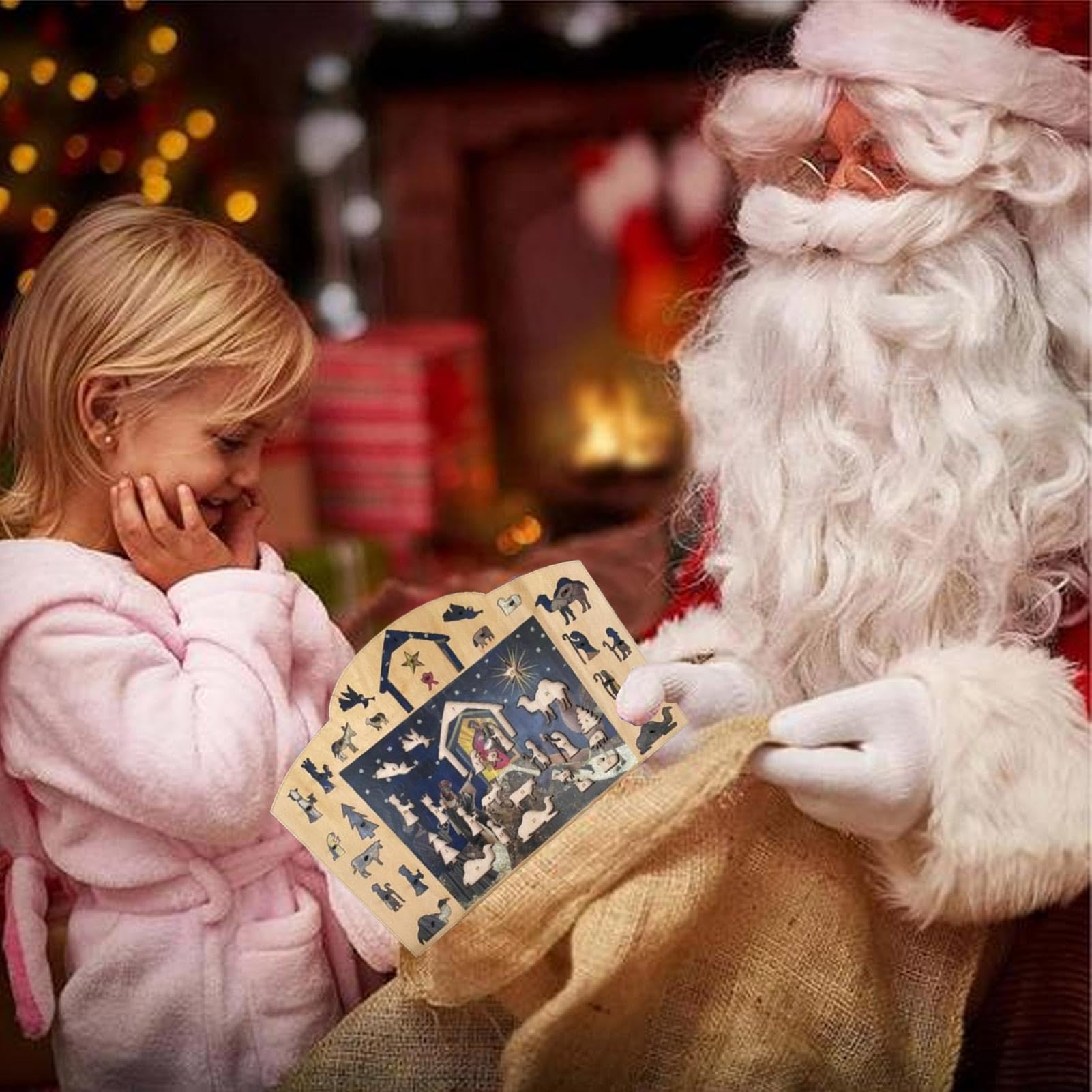 Family Fun Advent Calendar Puzzle - Wooden Christmas Countdown Puzzle for Home Decor | 2024 Nativity Advent Calendar | Perfect for Holiday Decorations, Family Game Nights & Christmas Countdown Activities