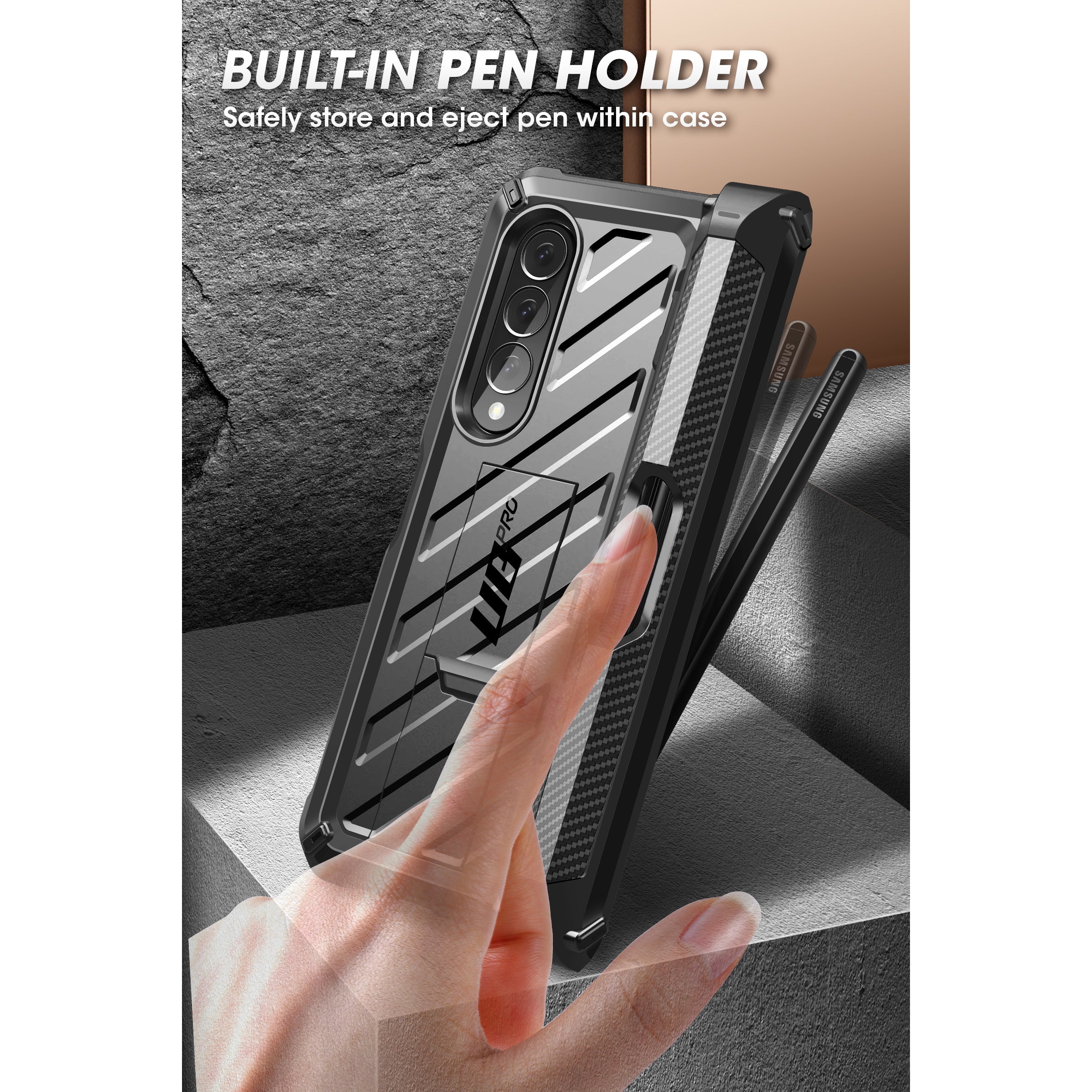 Samsung Galaxy Z Fold4 Unicorn Beetle PRO Rugged Protective Case with S Pen Holder - Shockproof & Scratch Resistant Cover for Work, Travel & Outdoor Activities (Black)