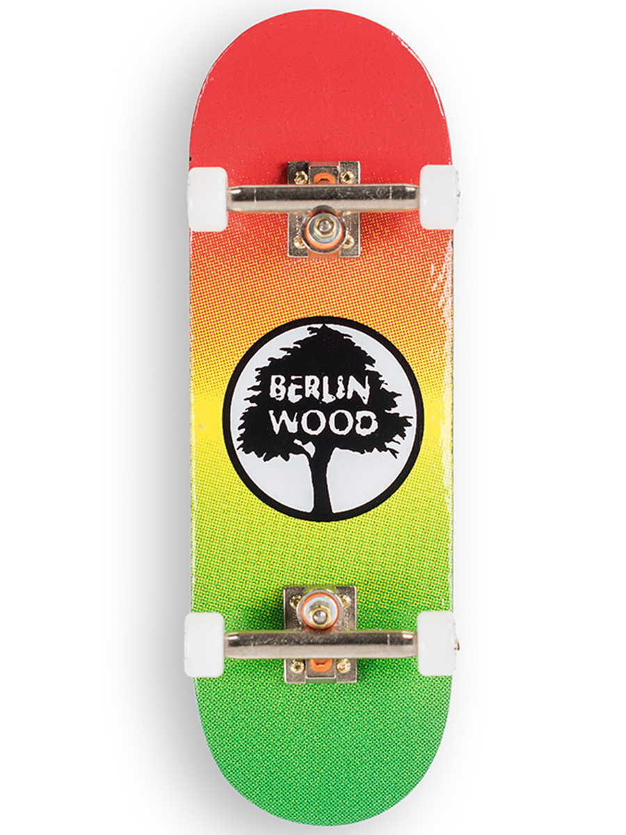 Berlinwood Fingerboard Complete BW Rasta - Professional Finger Skateboard for Tricks & Stunts - Perfect for Beginners & Advanced Users - Great for Office, Home & Travel Fun