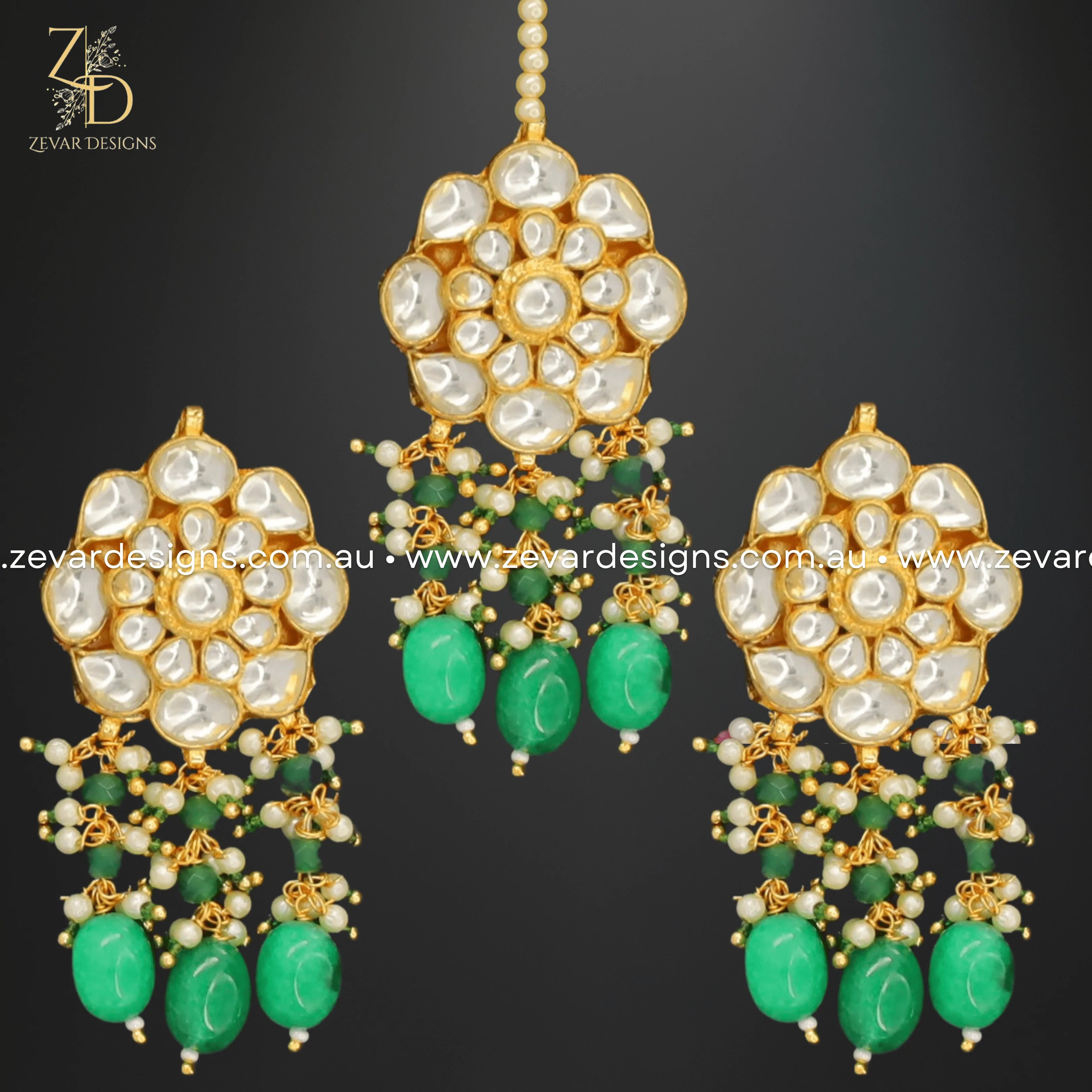 Exquisite Kundan Maang Tikka Hair Jewelry Set - Green Stone Bridal Accessory for Indian Weddings & Festive Occasions | Perfect for Brides, Sangeet & Mehendi Ceremonies
