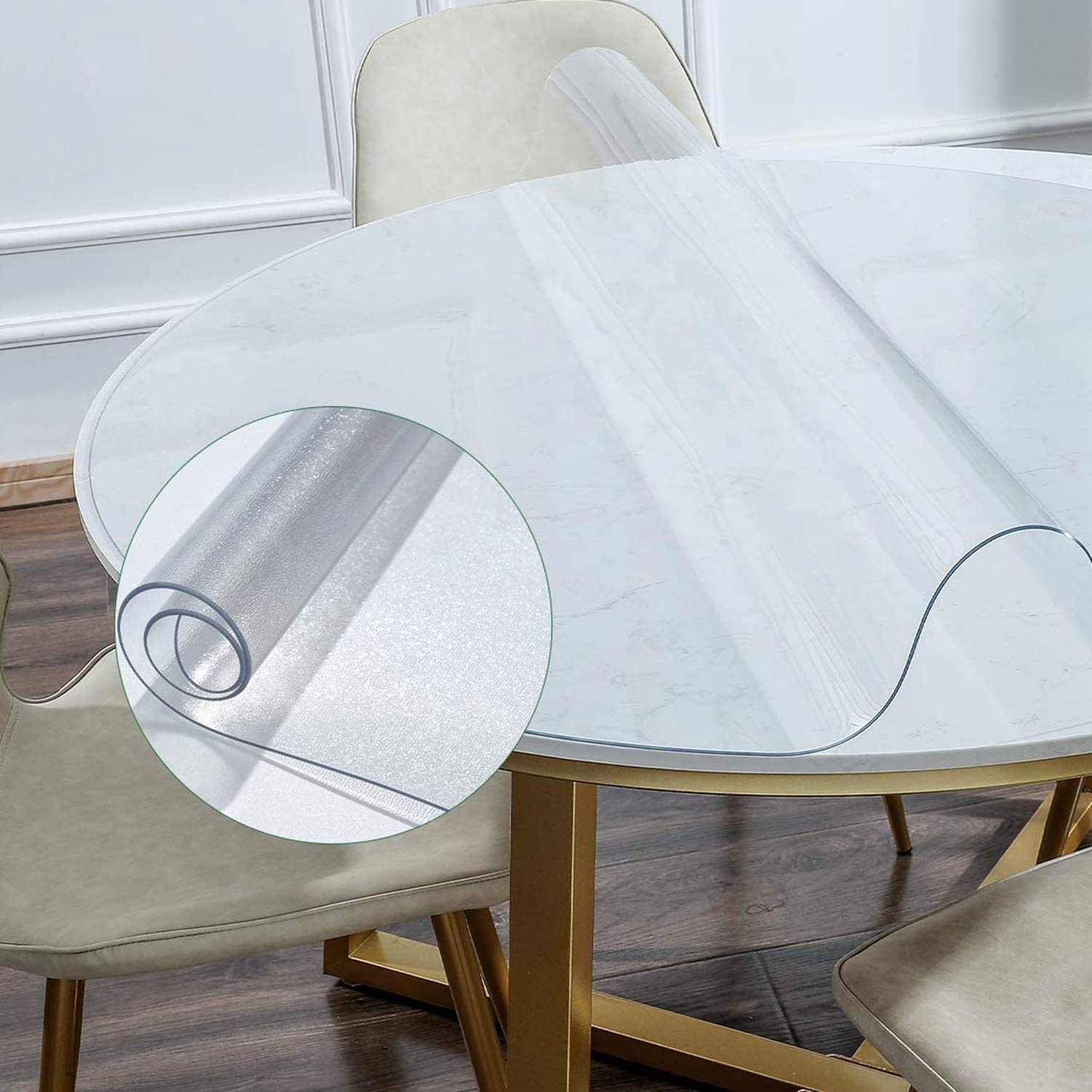NECAUX 20 Inch Round Frosted Plastic Table Cover Protector - 1.5mm Thick Premium Unshrinkable Waterproof Scratch Resistant Tabletop Pad - Perfect for Coffee Tables, Living Room Tables & Dining Room Protection