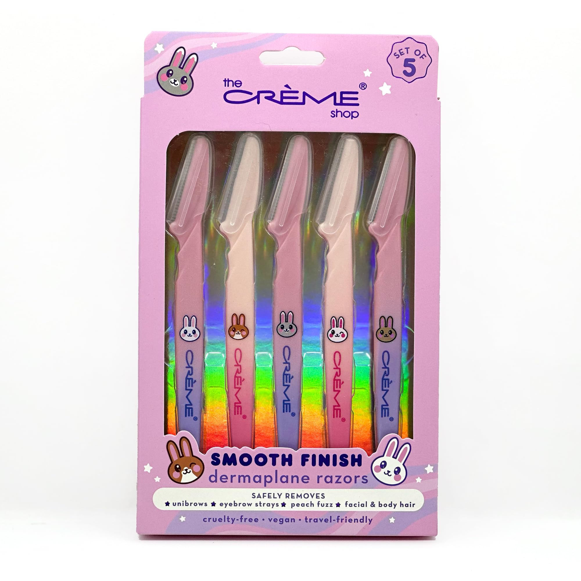 The Crème Shop Smooth Finish Dermaplane Razors for Women - Exfoliating Facial Hair Remover & Peach Fuzz Trimmer - 5 Pack Dermaplaning Tools - Perfect for Skincare Routine, Travel & Stocking Stuffers