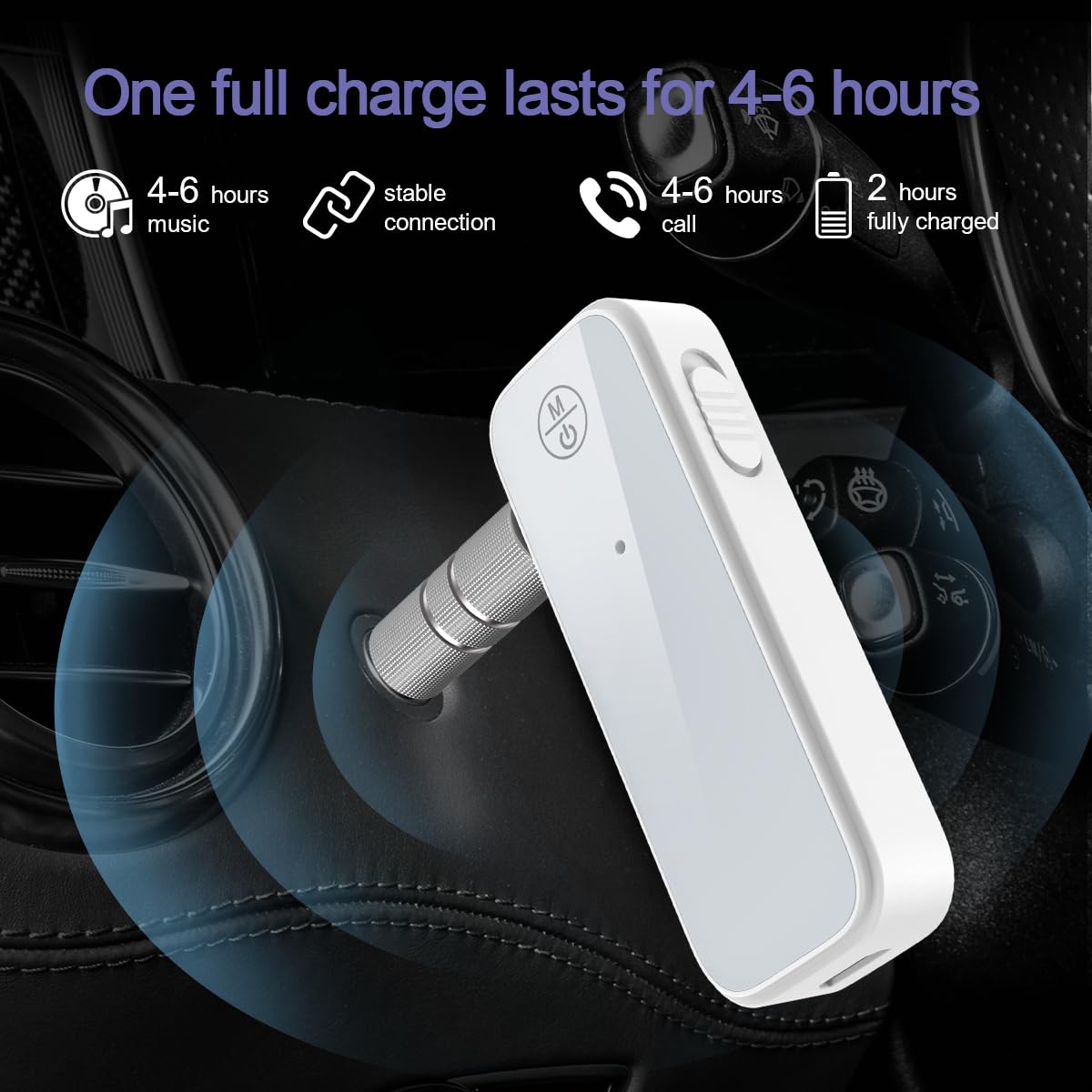 2-in-1 Bluetooth 5.0 Car Adapter with AUX - Wireless Transmitter & Receiver for Hands-Free Calls & Music Streaming | Noise Cancelling 3.5mm Aux Bluetooth Car Kit for Home Stereo, Headphones, Car Audio System | Easy Connect & Compact Design (White) - Perfect for Commuting, Road Trips & Home Entertainment