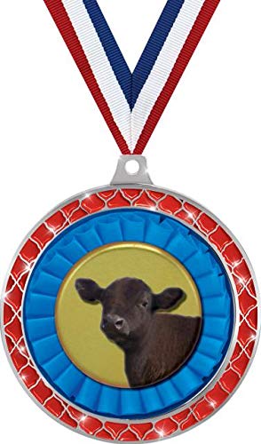 2.5 Inch Angus Steer Red Trellis Silver Medal - Premium Cattle Trophy Award for Kids & Animal Competitions - Perfect for 4H Shows, FFA Events, and Livestock Prize Ceremonies