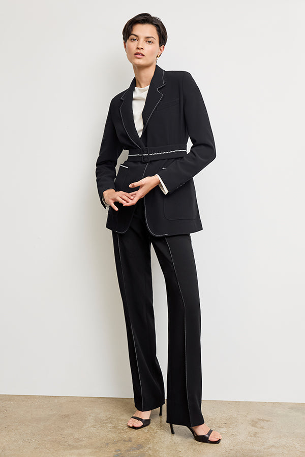 Lowen Jetset Pant - Everyday Stretch Crepe Pants with Topstitch Detail in Black | Comfortable Work Pants & Travel Pants for Women