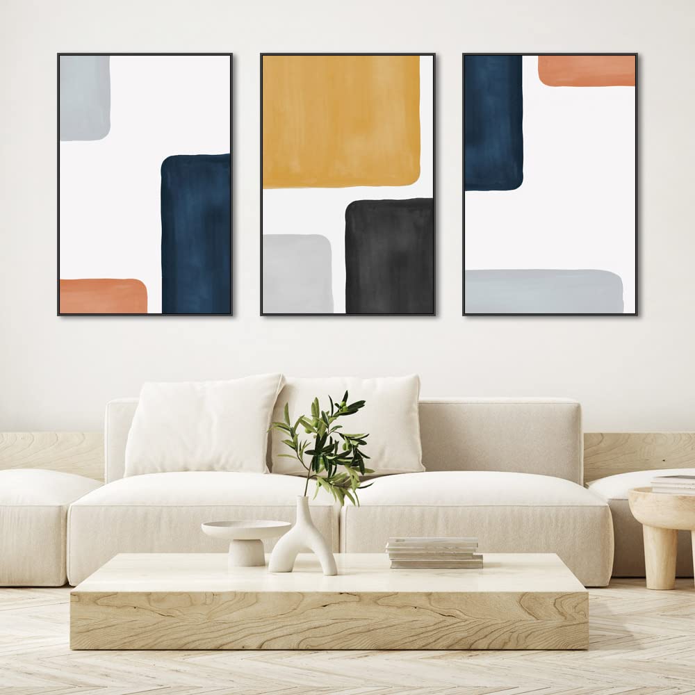 Modern Abstract Canvas Wall Art Set - 3 Piece Framed Boho Style Prints for Living Room, Bathroom, Kitchen & Office Decor (Black, 24