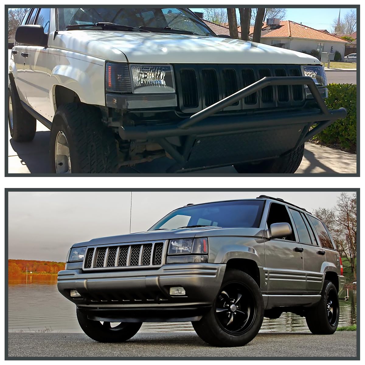 Spec-D Tuning Black Housing Clear Lens Headlights + Bumper Lights + Corner Lamps for 1993-1996 Jeep Grand Cherokee - Left & Right Pair Headlight Assembly - Off-Road & Night Driving Upgrade